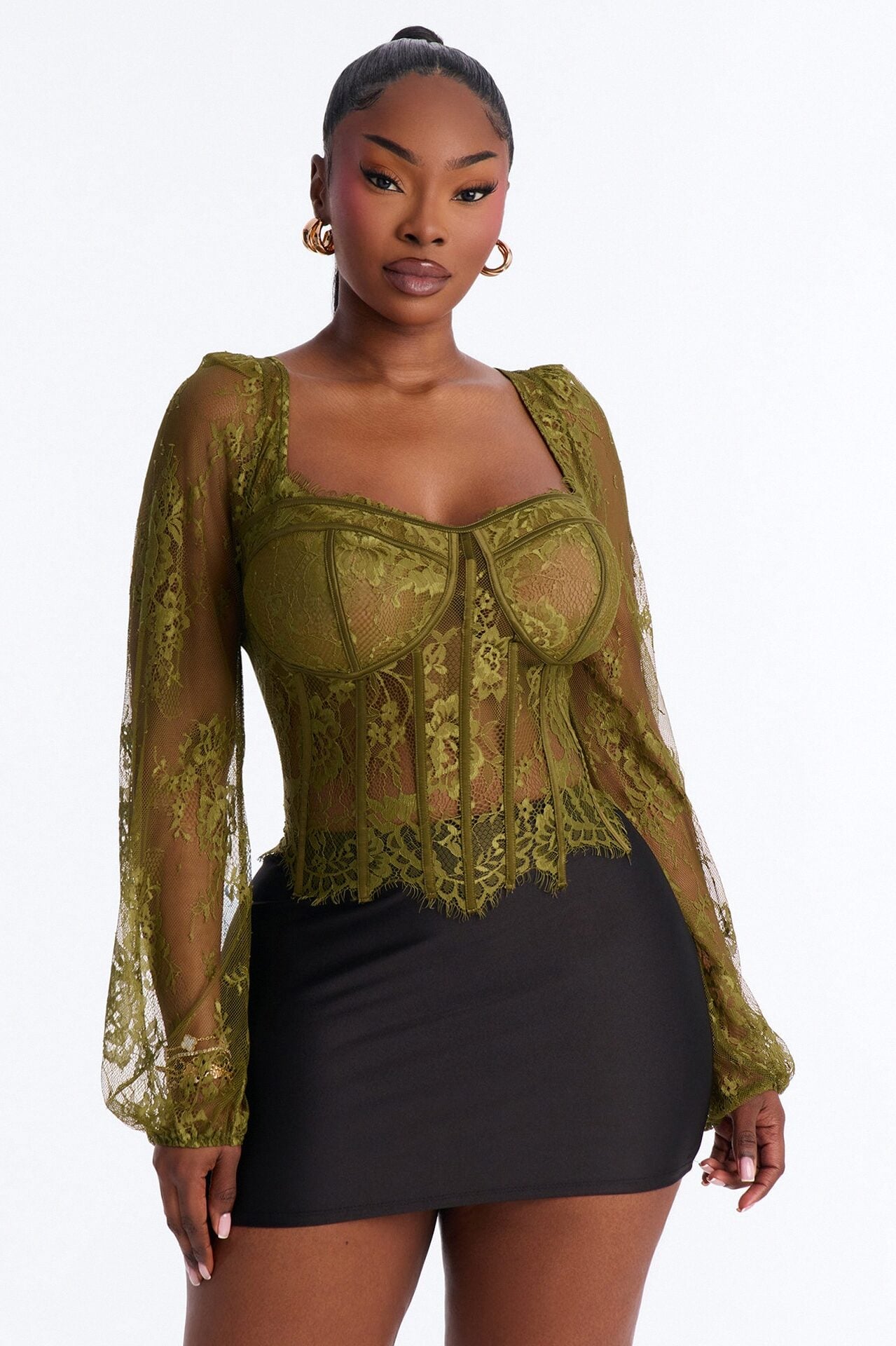 Gilded Glam Lace Bustier Top - Olive image 1