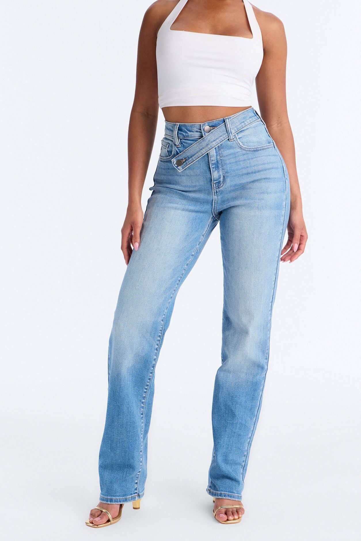 Cambria Crossover Stretch Straight Leg Jeans - Medium Wash image 1