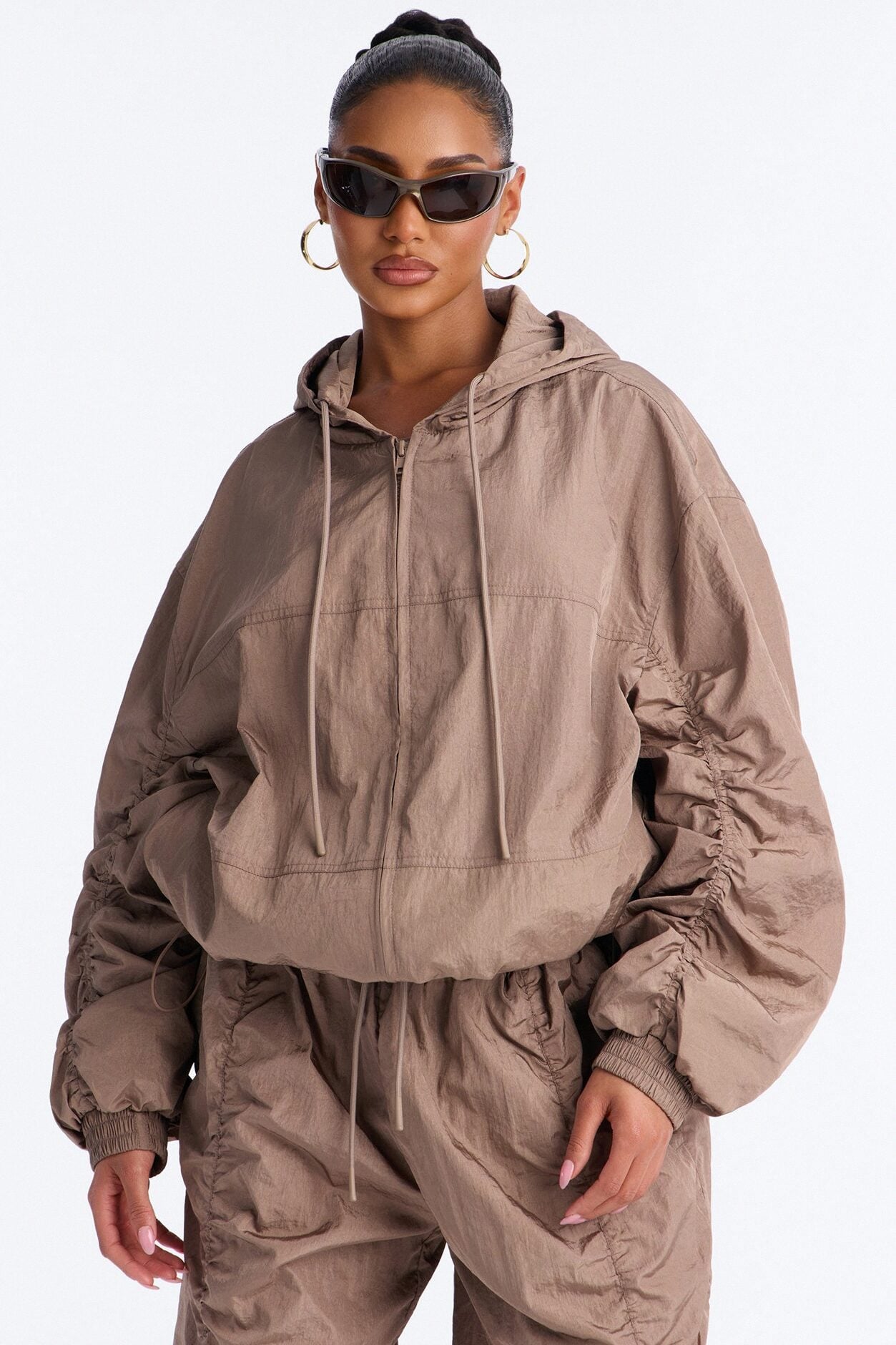 On The Move Oversized Windbreaker Hooded Jacket - Caffe image 1