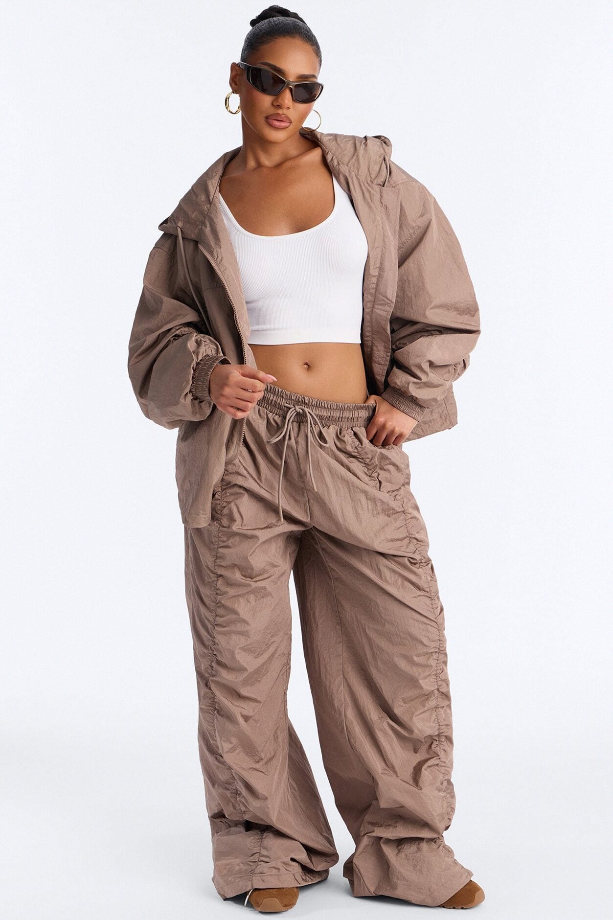 On The Move Oversized Windbreaker Jogger Pant - Caffe image 1