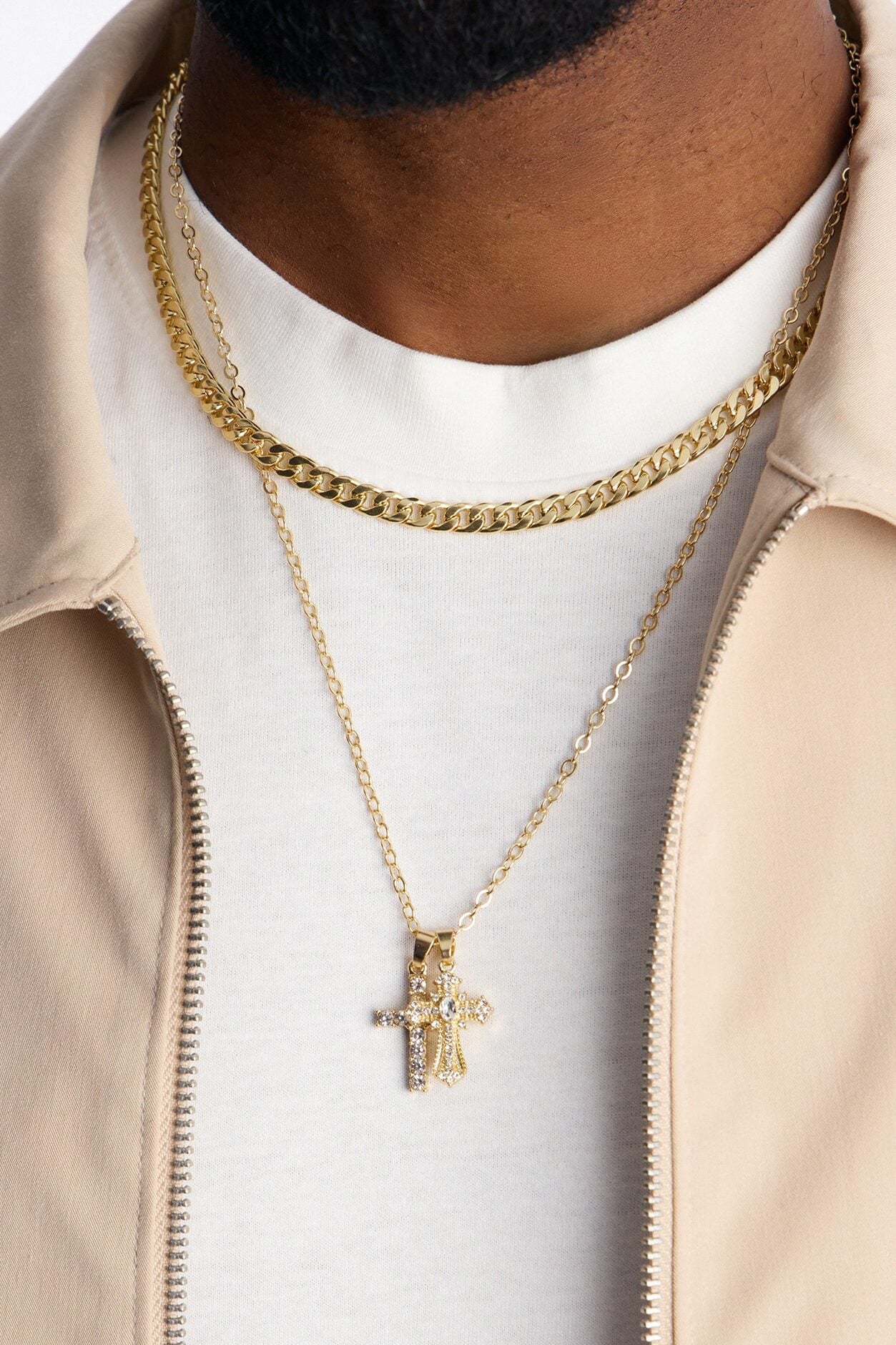 Double Crossed Chain Necklace Set - Gold image 1