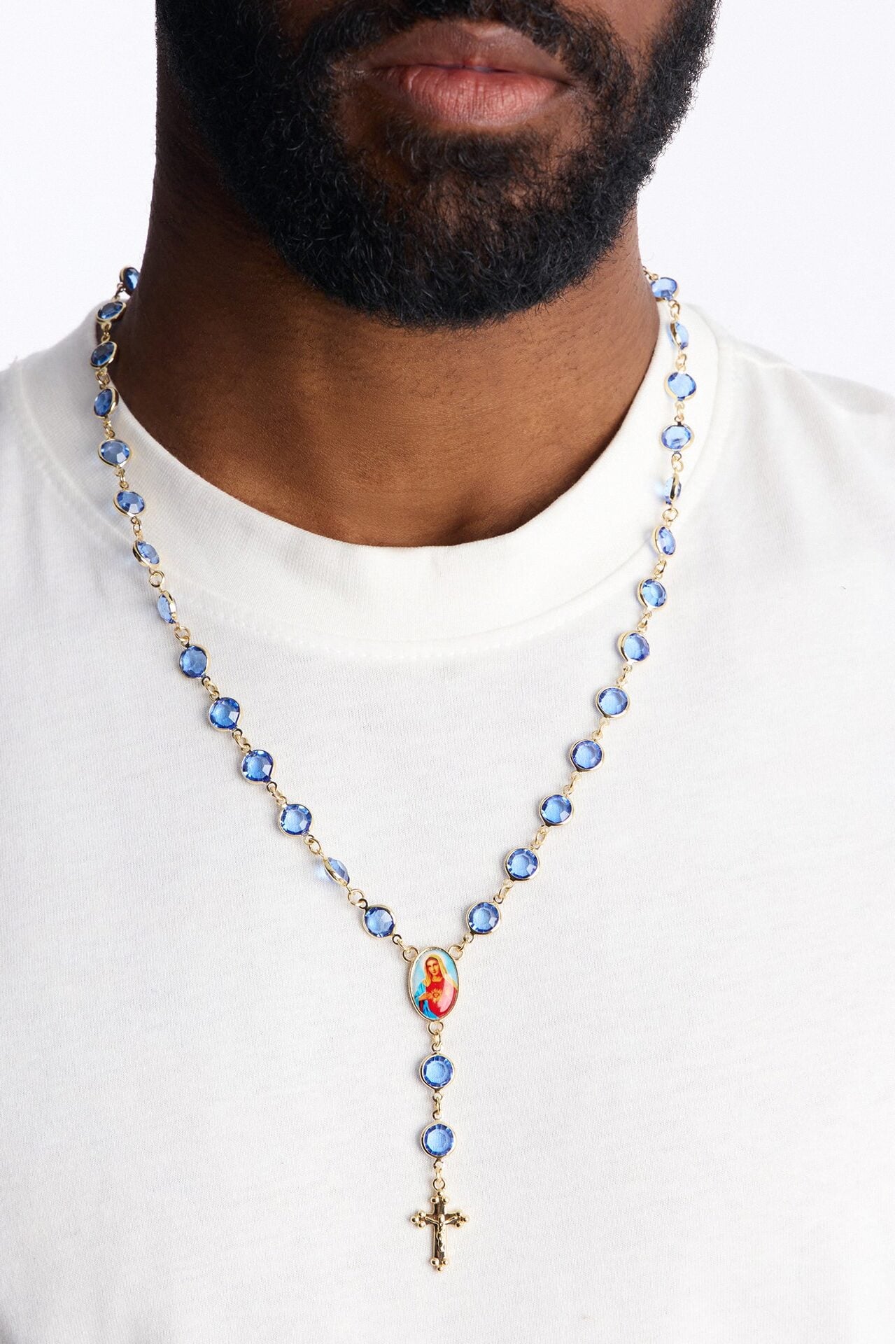 Blue Stone Rosary Necklace - Gold image 1