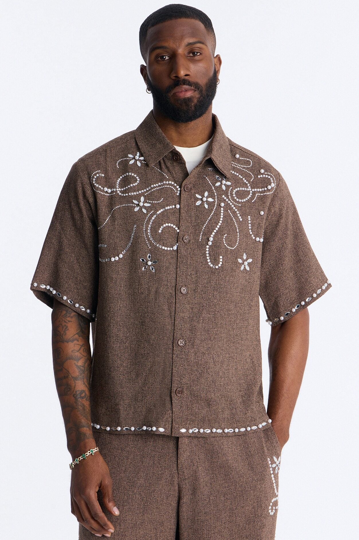 Cropped Wanderlust Pearl Journey Button Up - Brown image 1