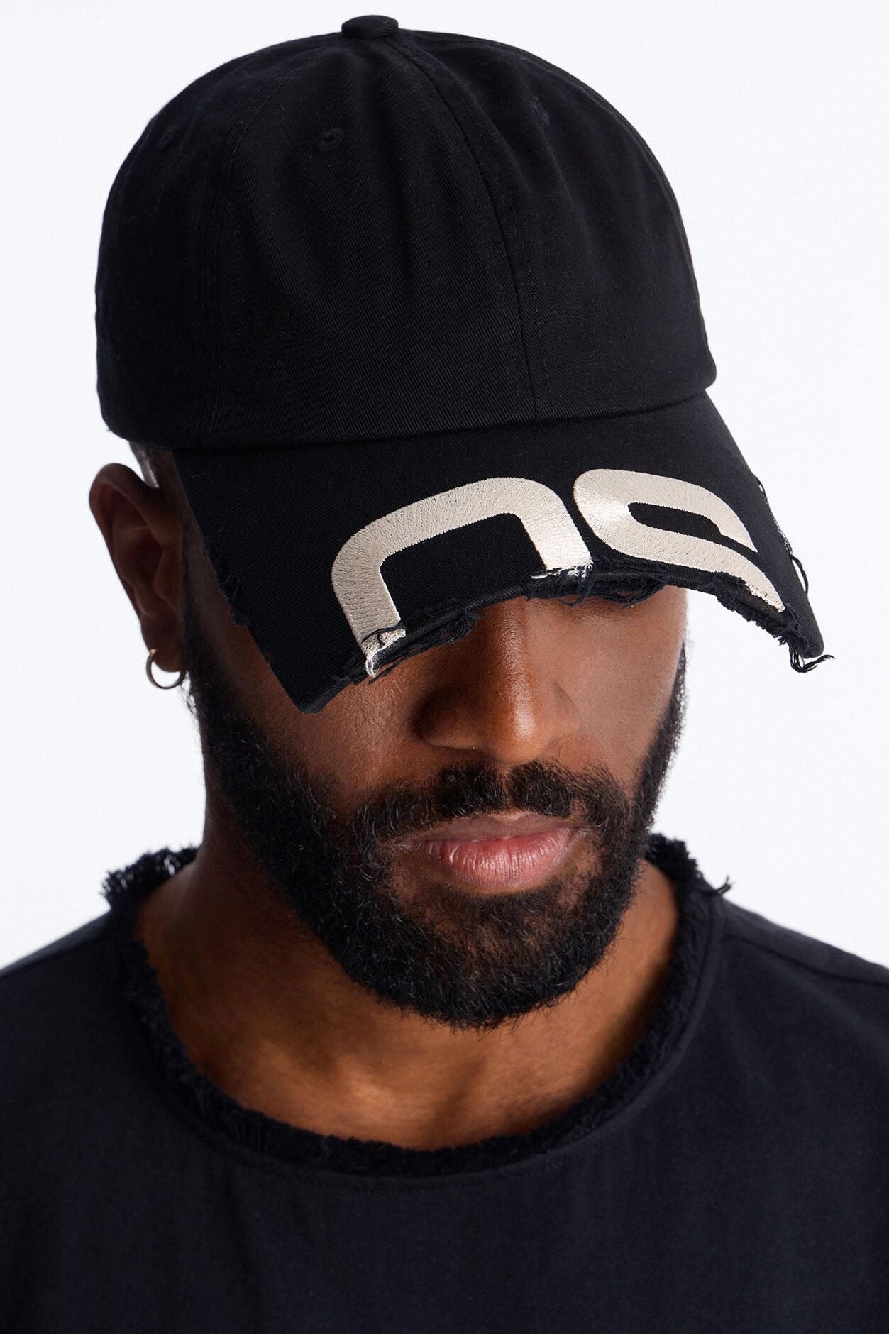 Graphic Shortened Brim Baseball Hat - Black image 1