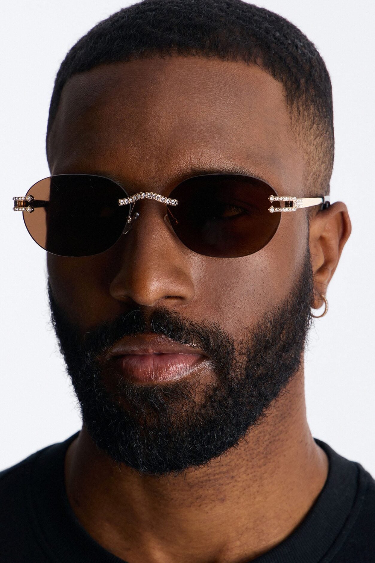 Embellished Round Frameless Metal Sunglasses - Gold/Brown image 1
