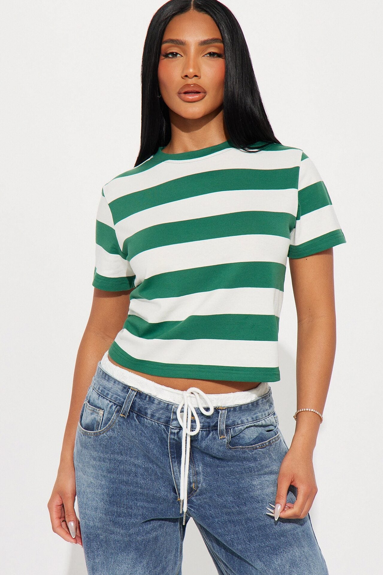 Dallas Striped Short Sleeve Baby Tee - Green/combo image 1