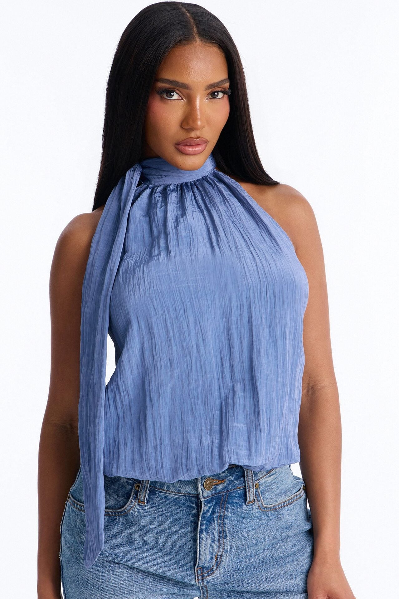 Stay Extra Scarf Plisse Top - Periwinkle image 1