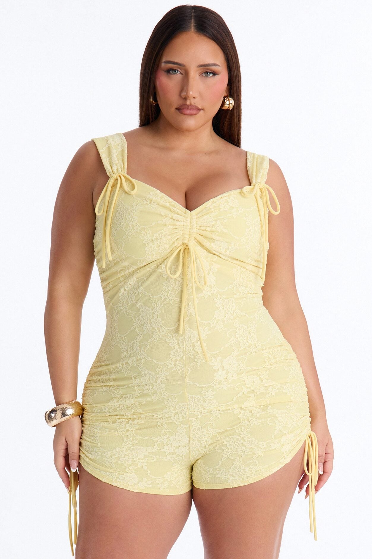 Belle Lace Micro Short Romper - Butter Yellow image 1