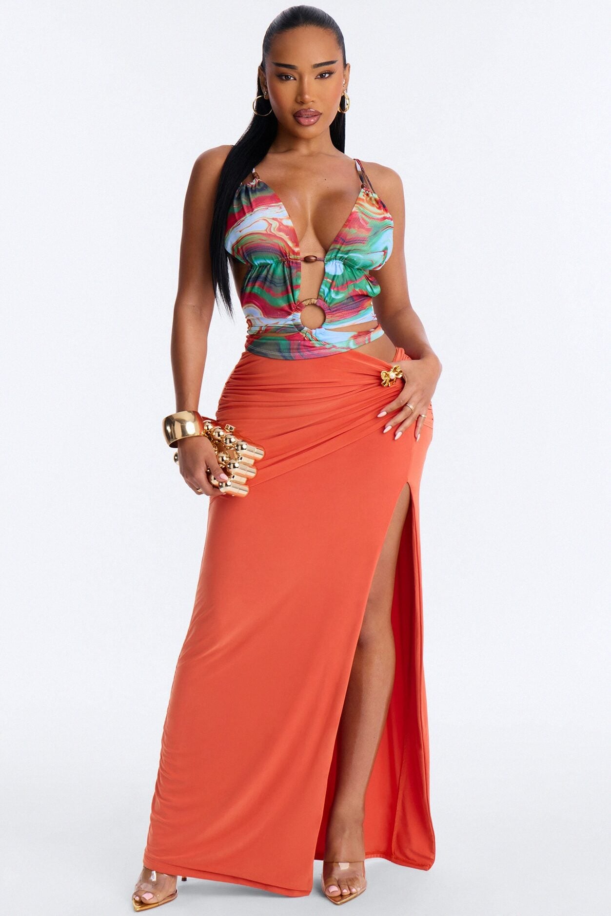 Color Rush Abstract Mesh Beaded Cut Out Top - Multi Color image 1