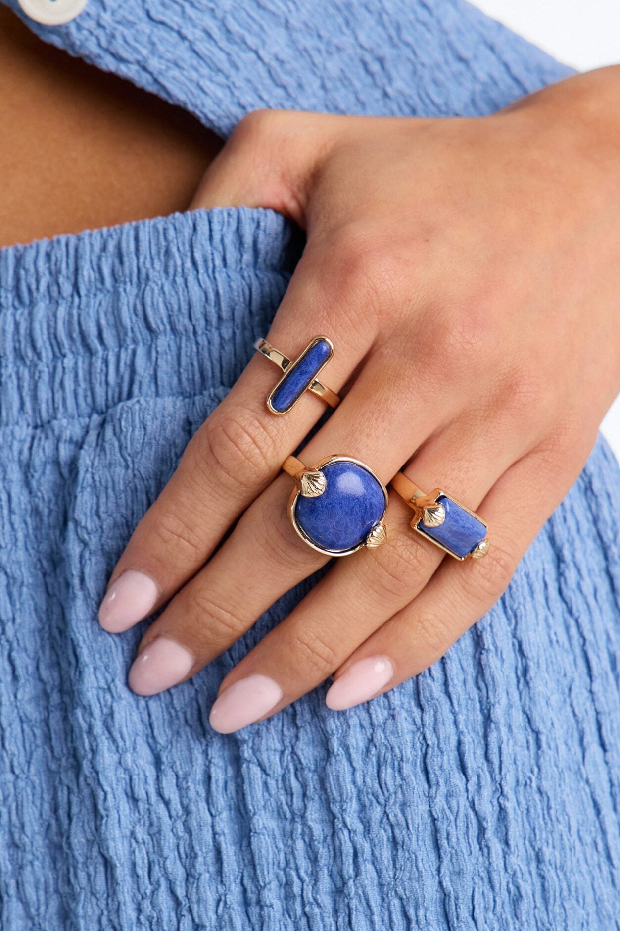 Shades Of Blue 3 Piece Ring Set - Gold/Blue image 1