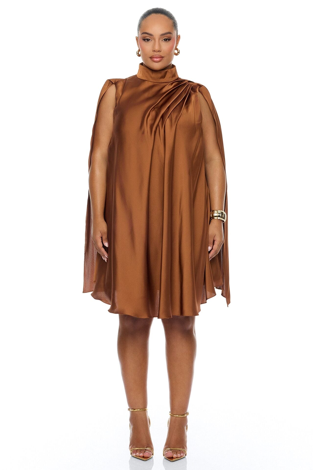 Rachelle Draped Satin Mini Dress - Mocha image 1