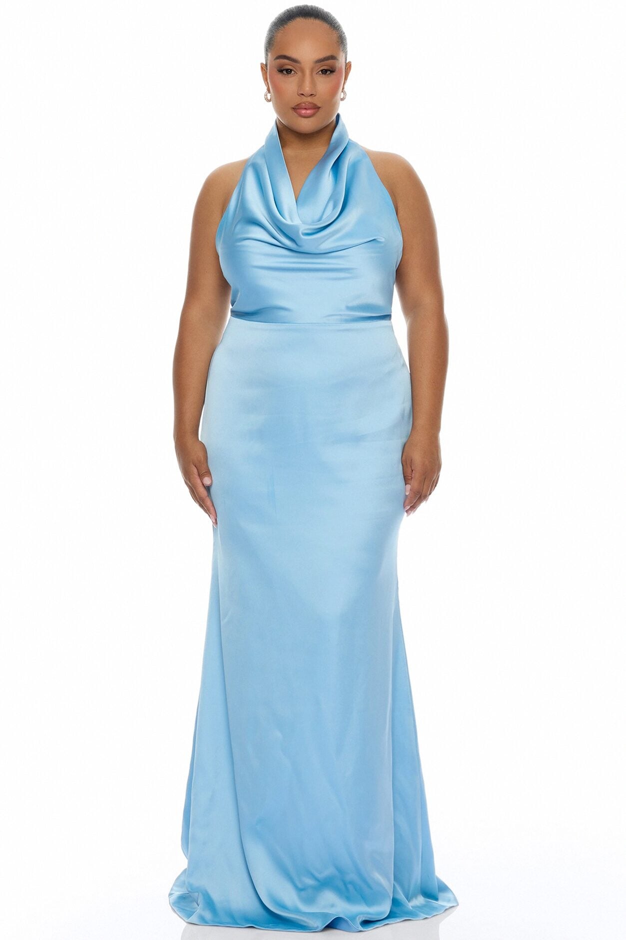 Laena Satin Draped Maxi Dress - Light Blue image 1