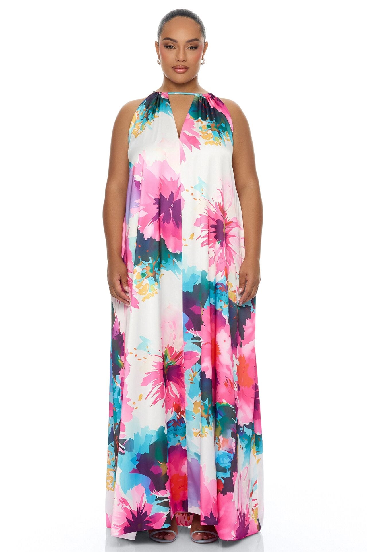 Trinity Kaftan Satin Maxi Dress - Pink/combo image 1