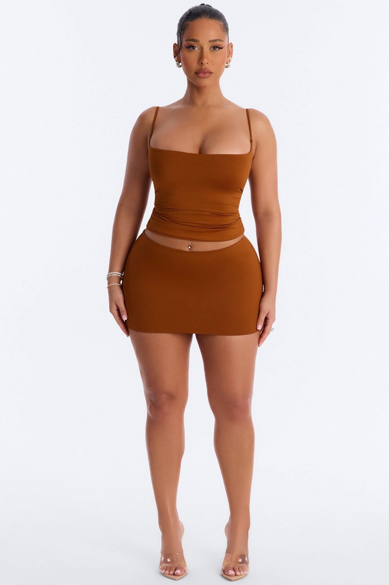 Contour Double Lined Mini Skirt - Copper image 1