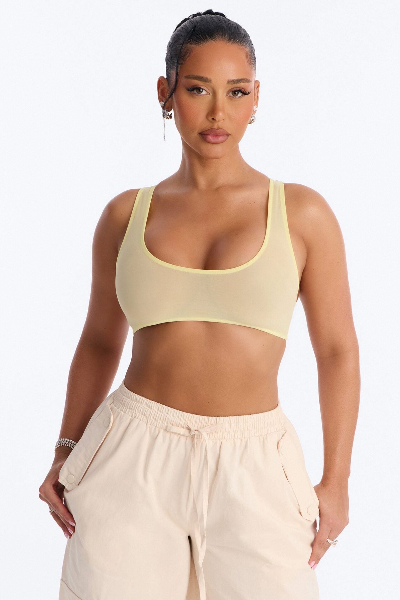Power Mesh Racerback Bra Top - Yellow image 1