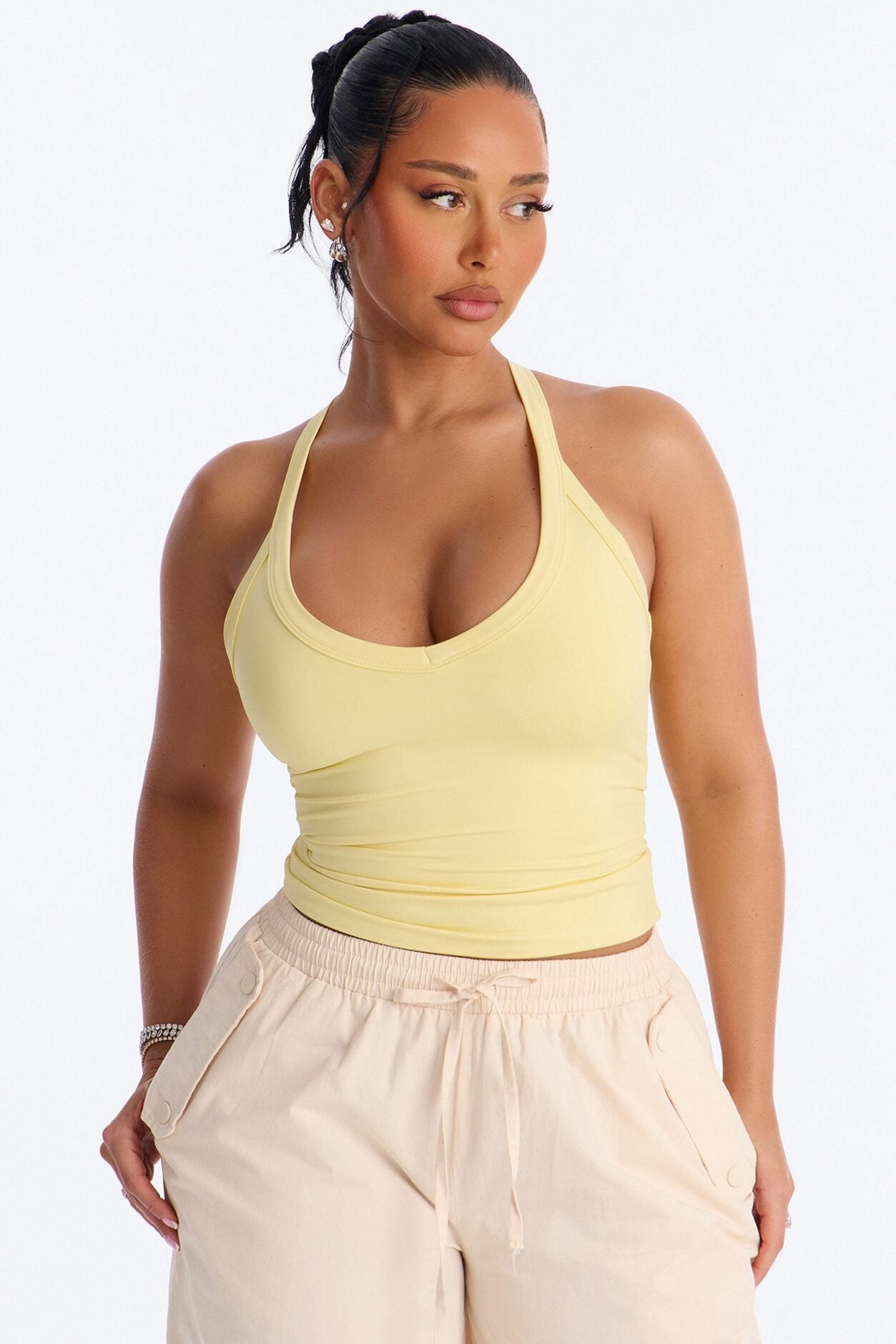 Contour Double Lined V Neck Tank Top - Yellow image 1