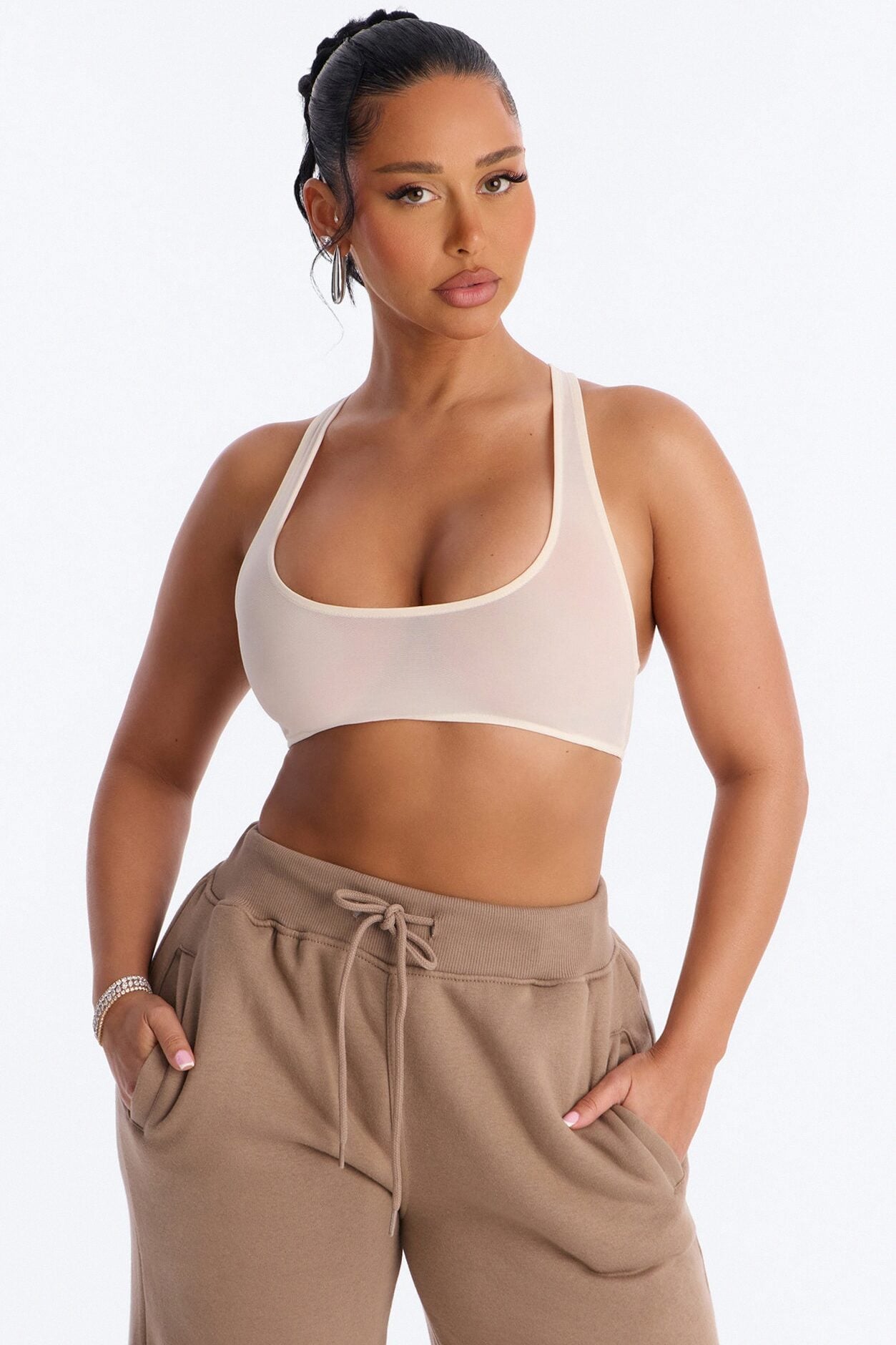 Power Mesh Racerback Bra Top - Bone image 1