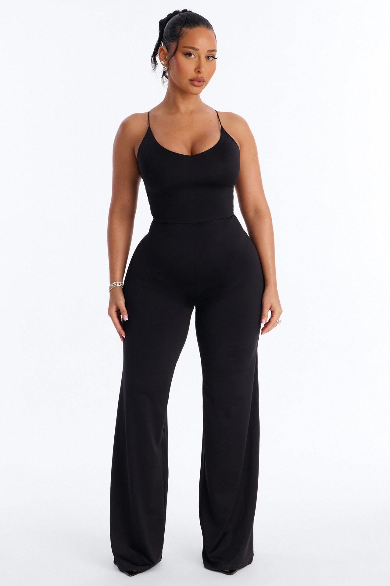 Contour Double Lined Spaghetti Strap Scoop Neck Jumpsuit - Black image 1