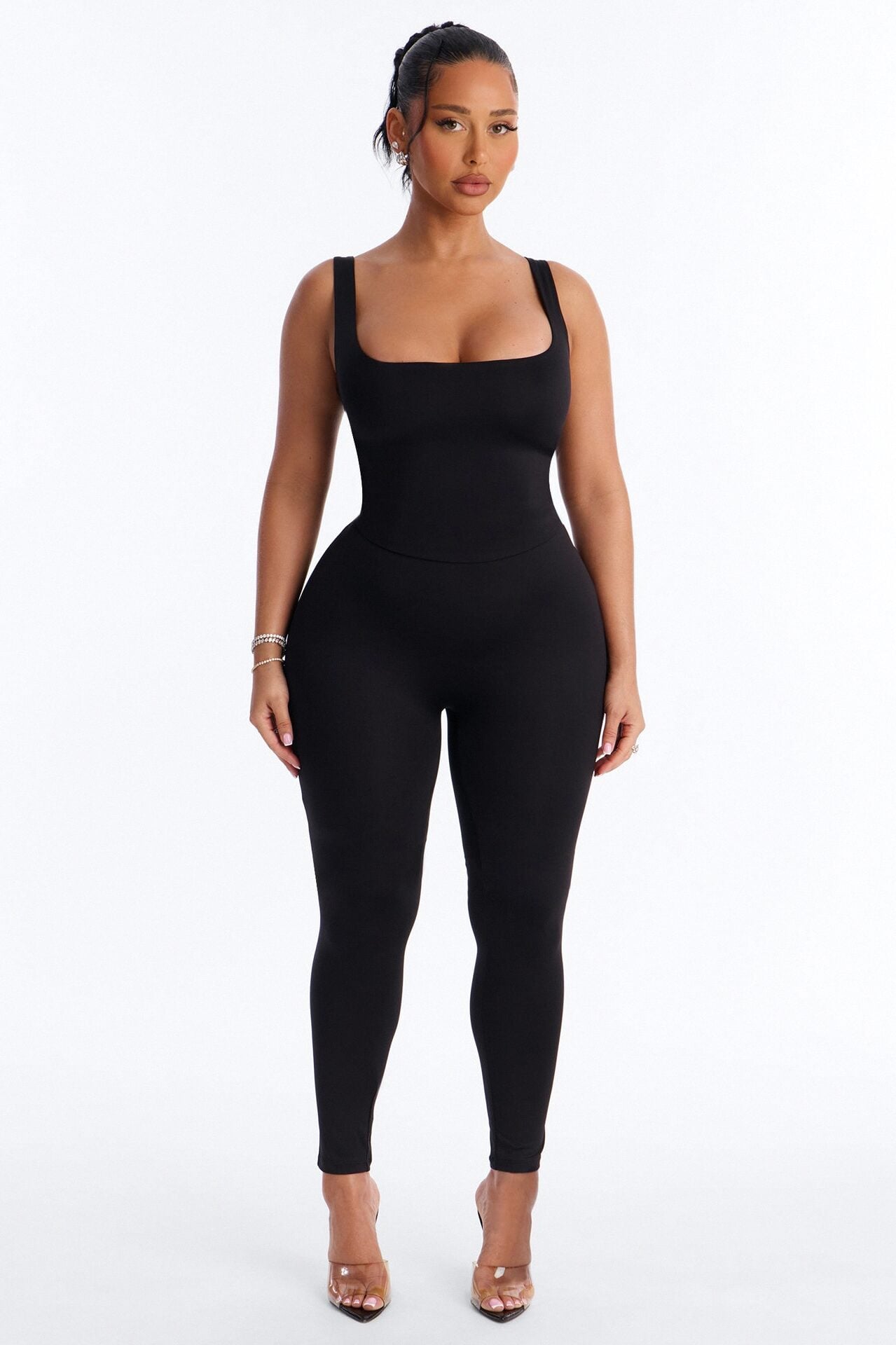 Contour Double Lined Sleeveless Square Neck Jumpsuit - Black image 1