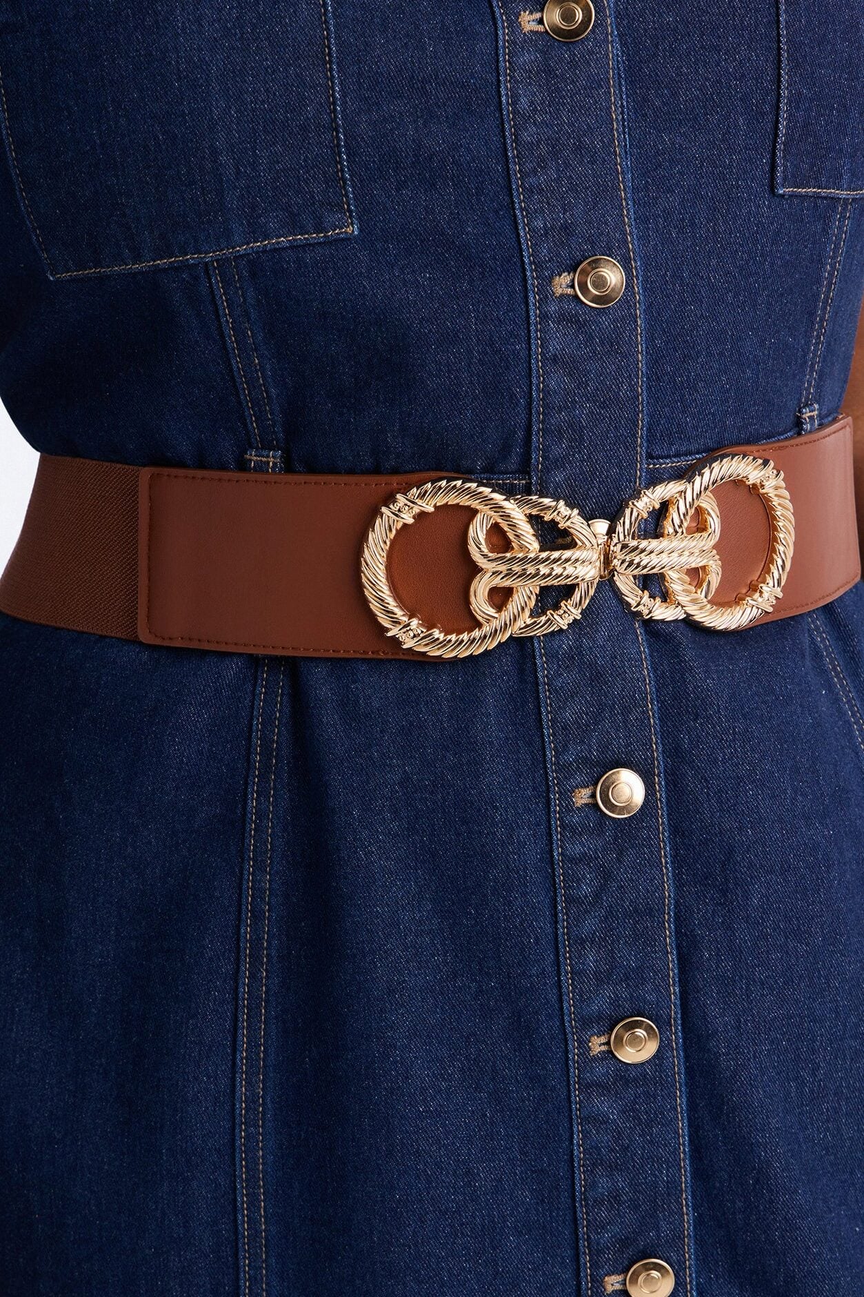 Rings And Rings Faux Leather Wide Stretch Belt - Cognac image 1