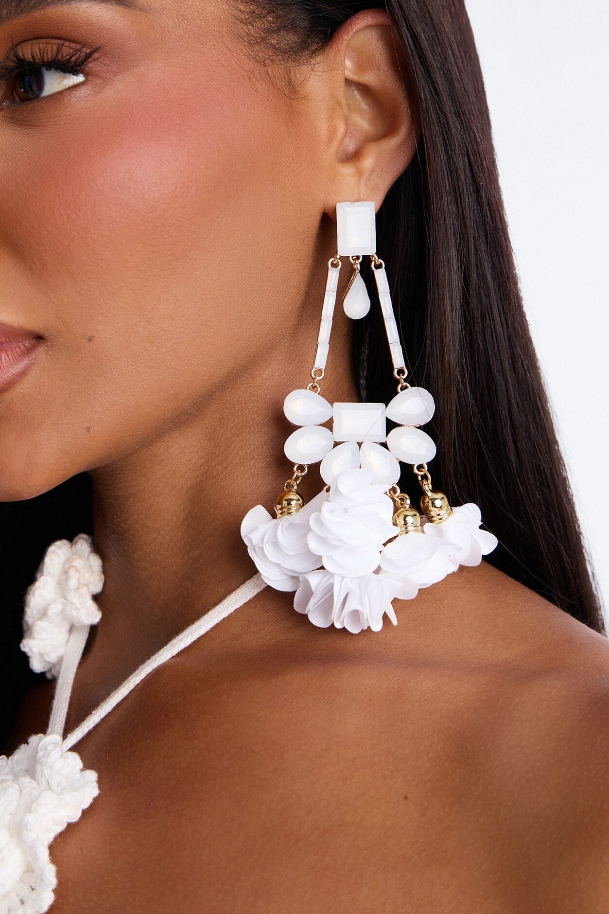 Evelyn Jeweled Drop Earrings - White/Gold image 1