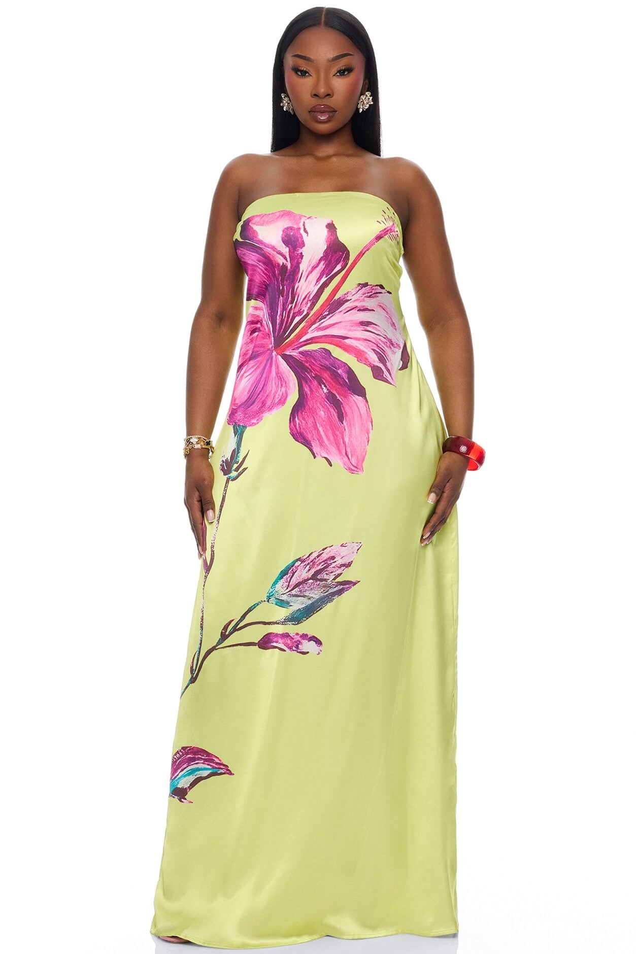 Raelynne Strapless Satin Maxi Dress - Lime image 1