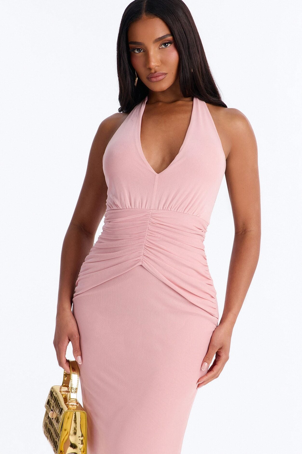Natalie Ruched Mesh Midi Dress - Mauve image 1
