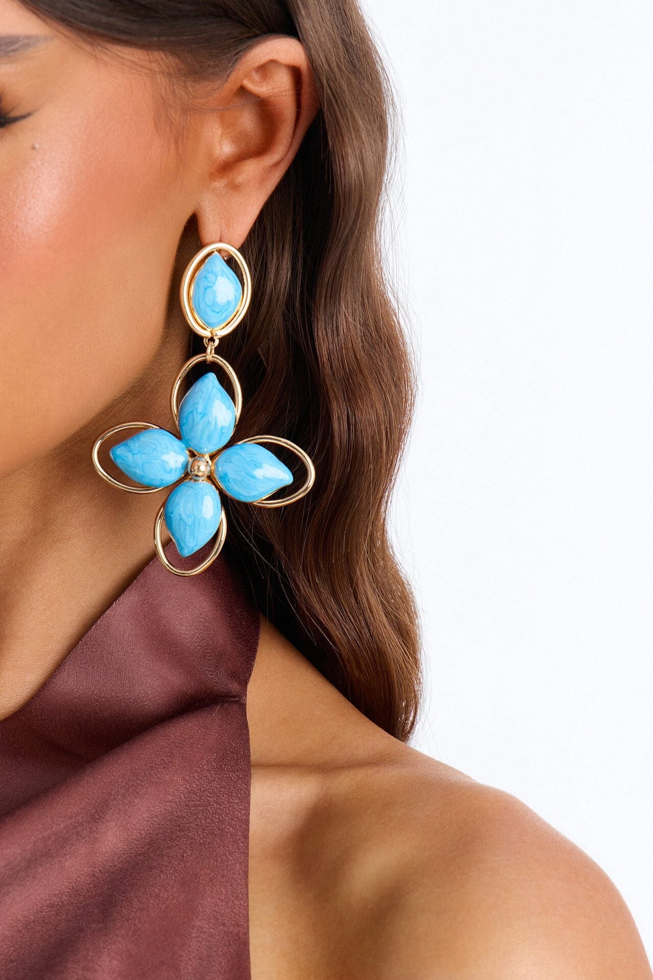 Lotus Bloom Drop Earrings - Gold/Blue image 1