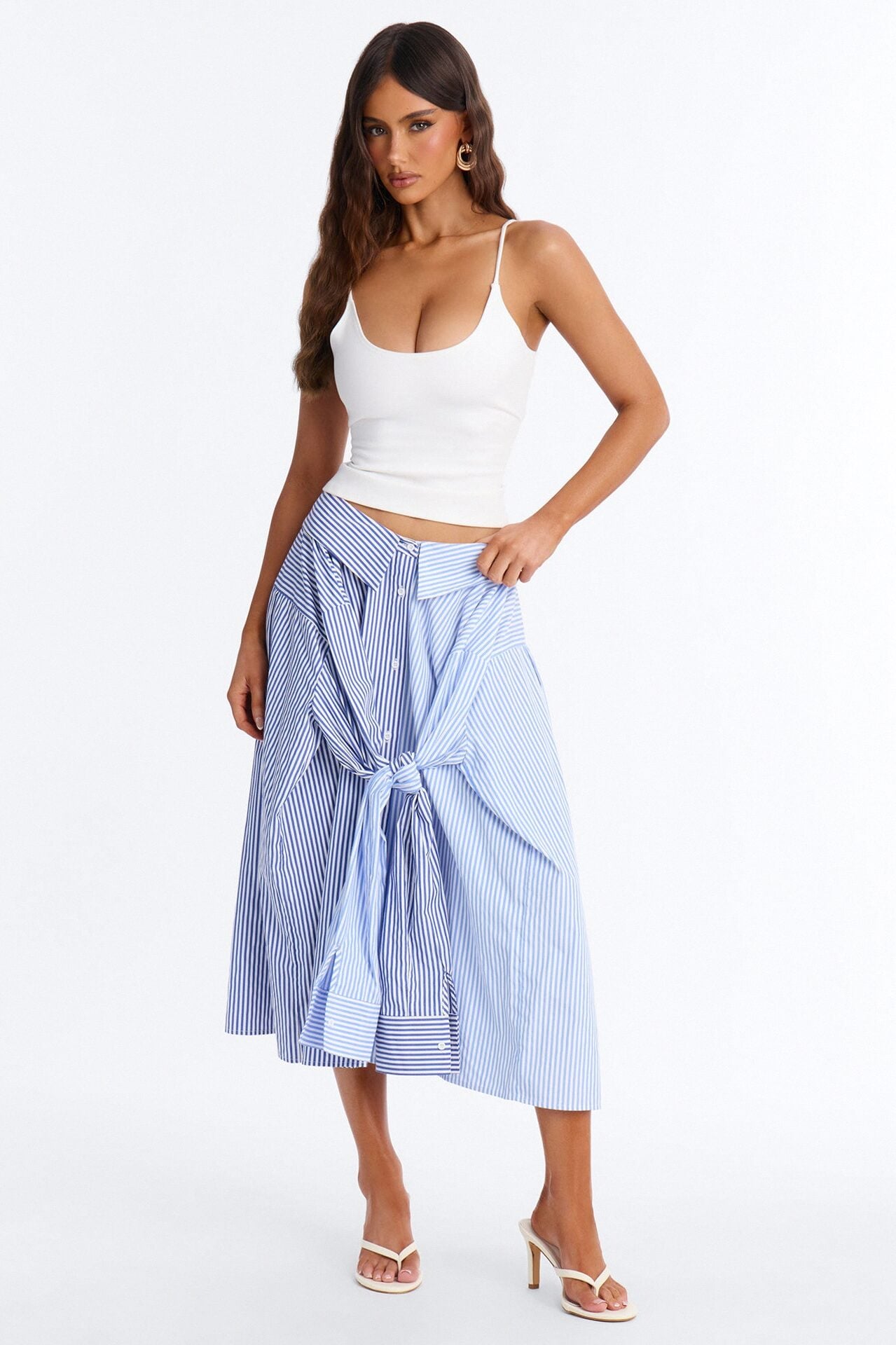 Trend Setter Poplin Striped Maxi Shirt Skirt - Blue/combo image 1