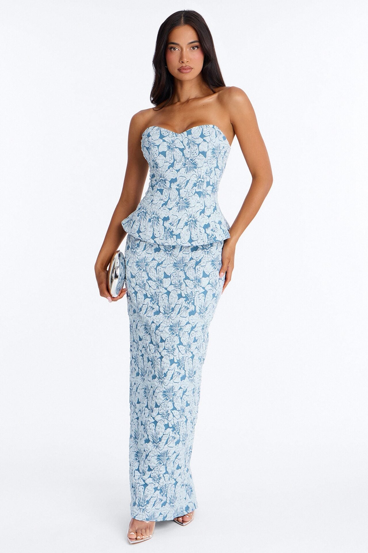 Modern Grace Jacquard Gown - Dusty Blue image 1