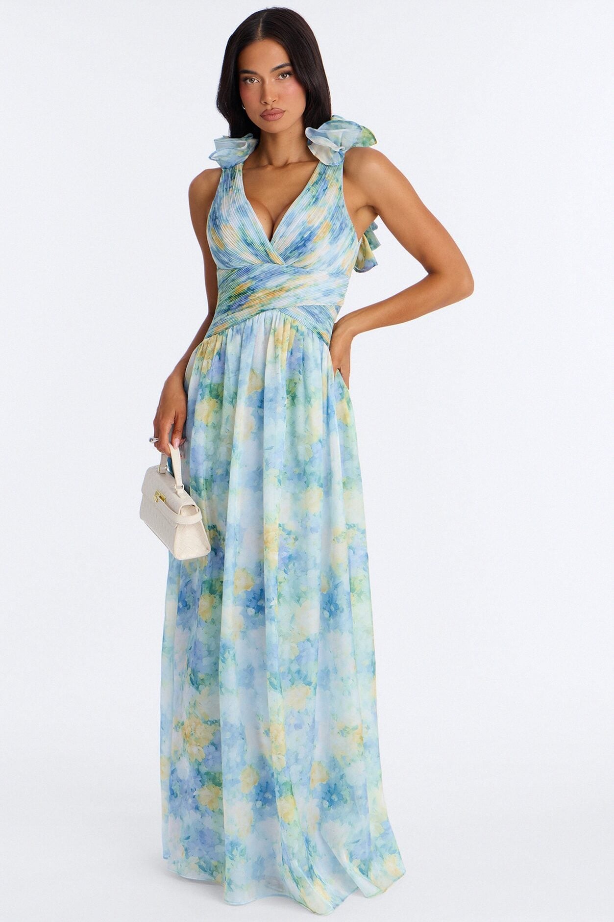 Garden Hour Ruffle Pleated Gown - Blue/combo image 1