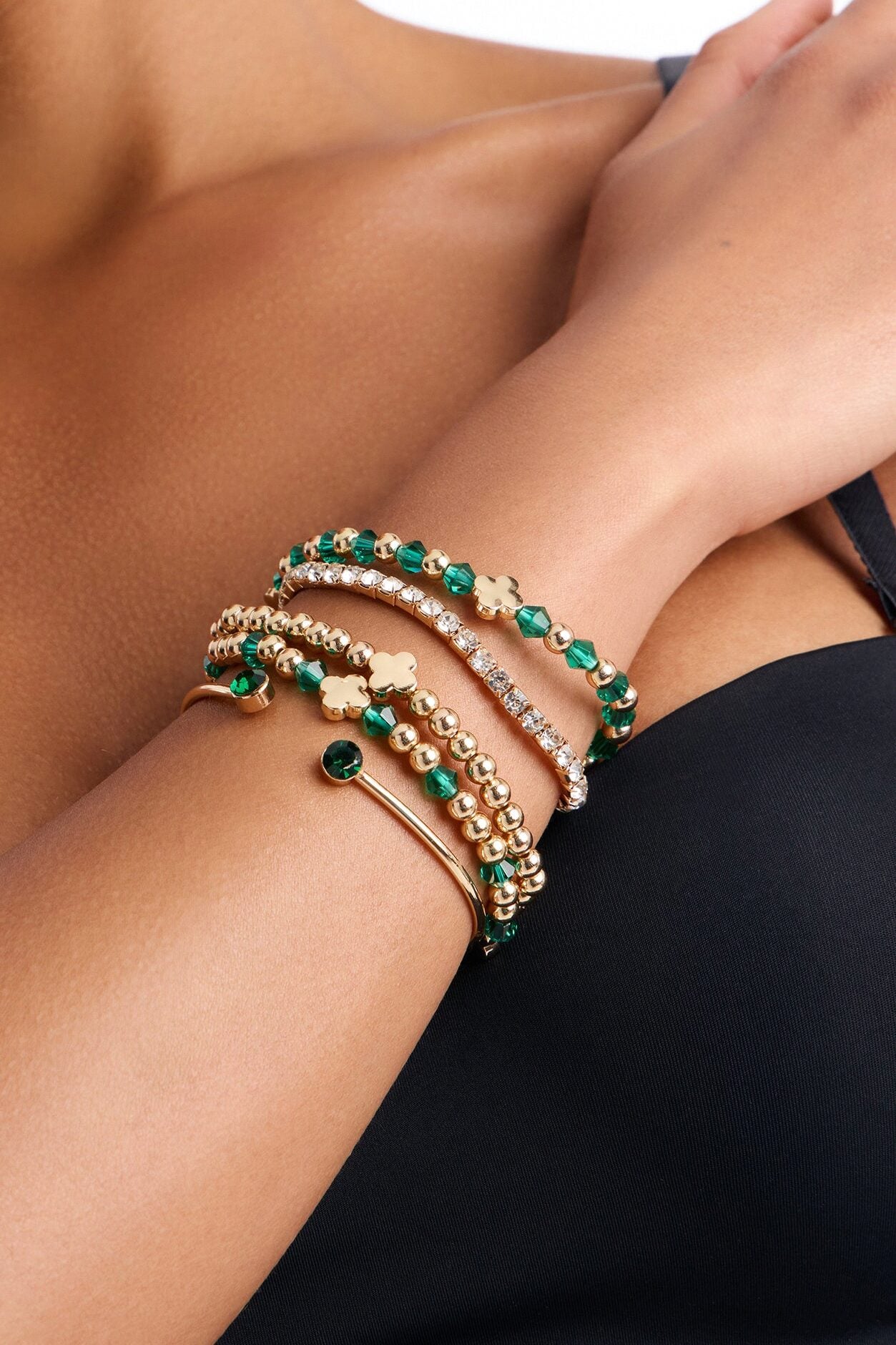Counting On You 5pc Bracelet Set - Gold/Green image 1
