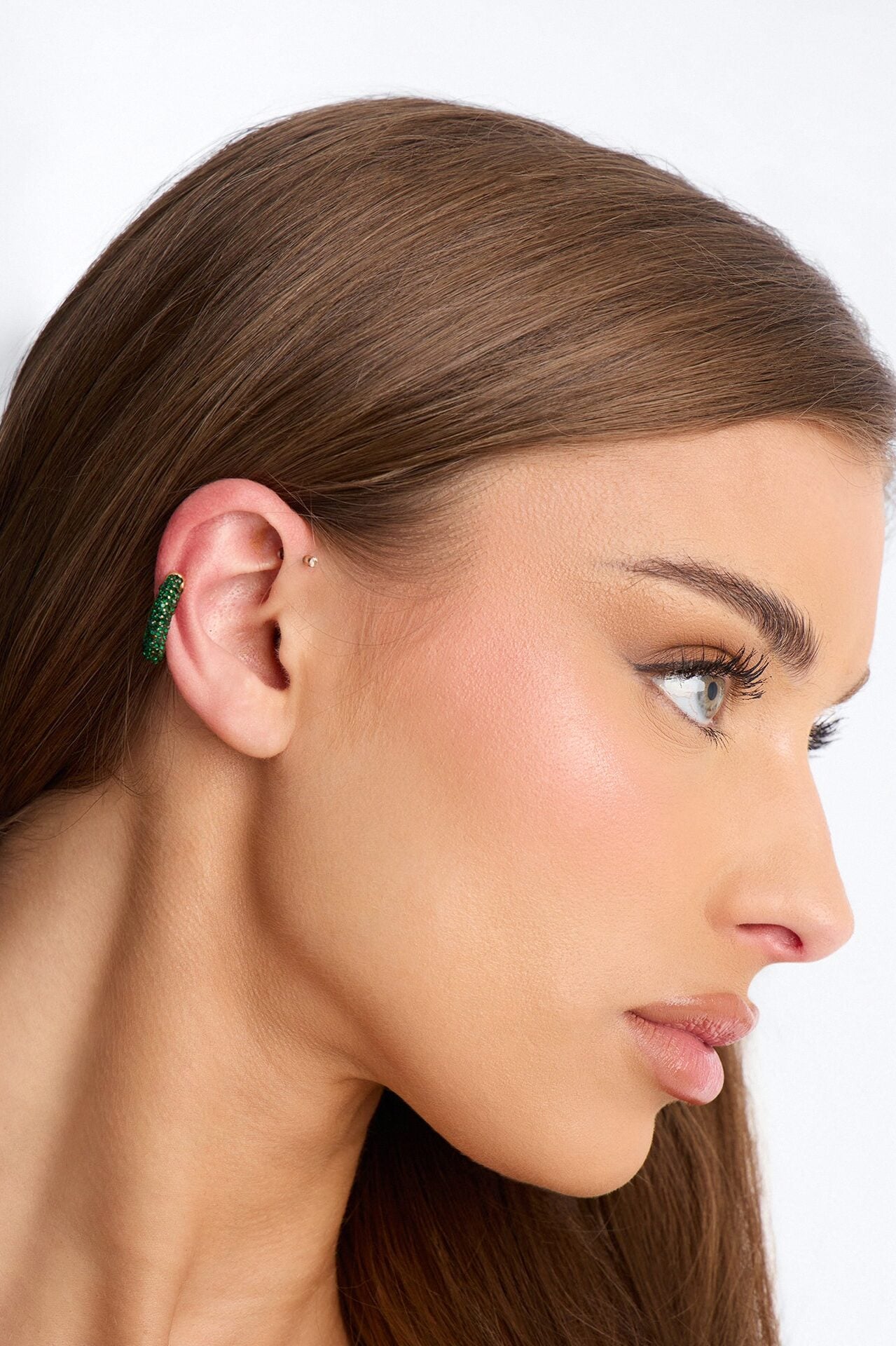 Rhinestone Girly 2 Piece Ear Cuff Set - Gold/Green image 1