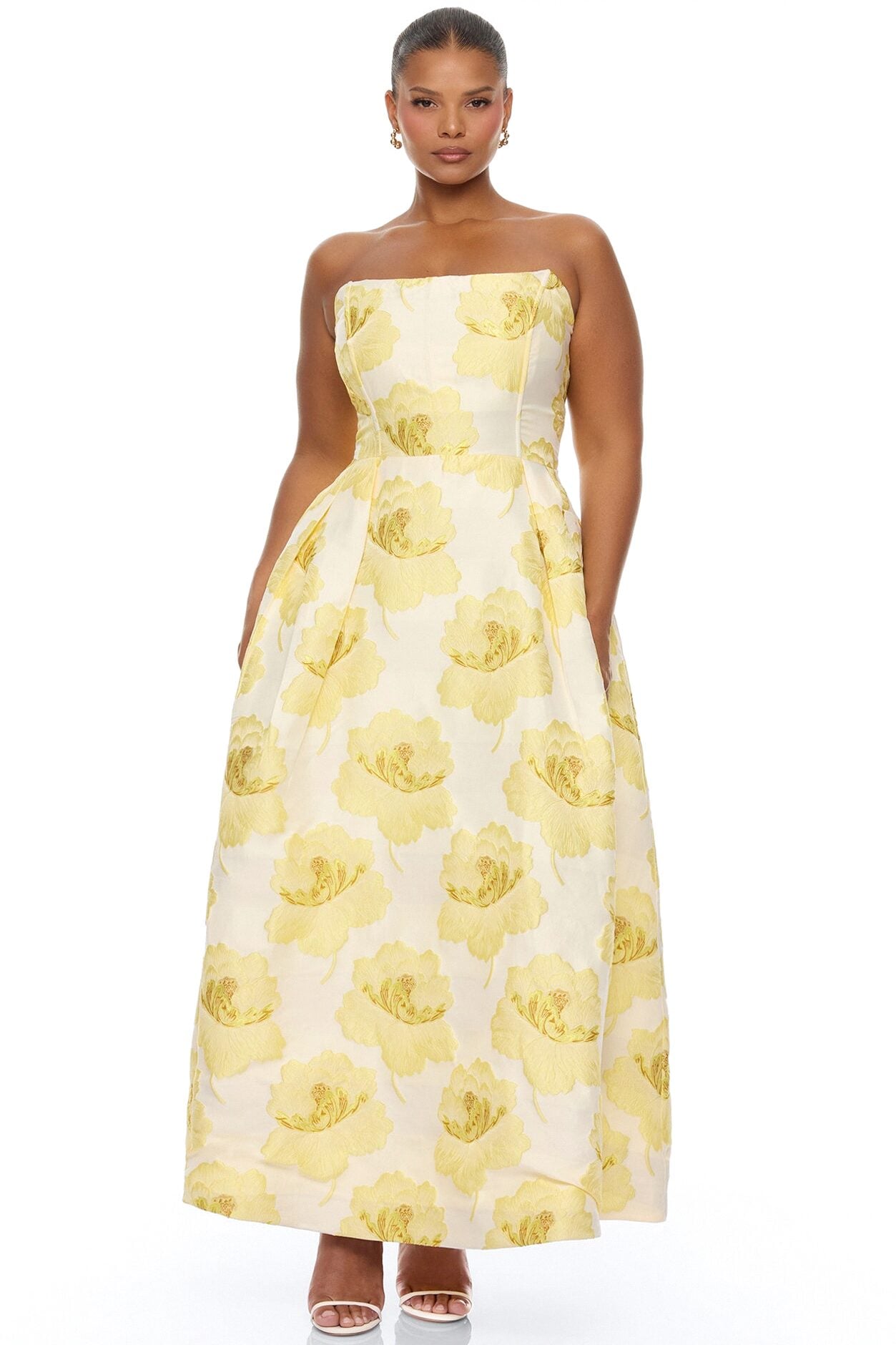 Fiora Strapless Jacquard Maxi Dress - Yellow image 1