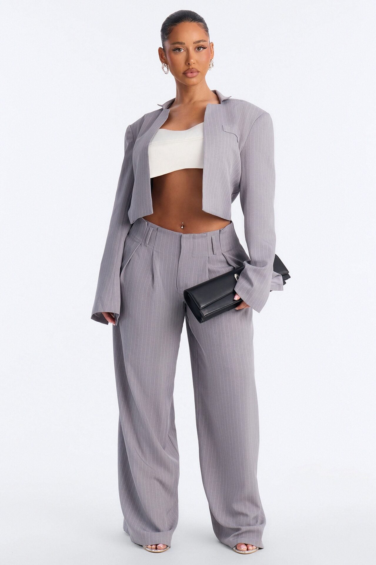 Ahmeira Cropped Pinstripe Blazer - Grey/combo image 1