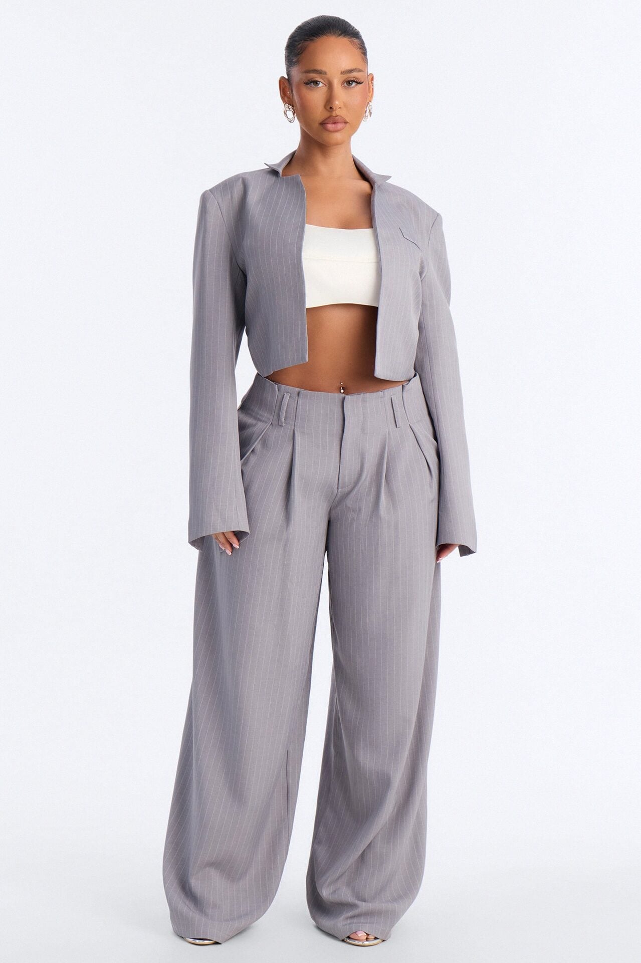 Ahmeira Pinstripe Wide Leg Trouser Pant - Grey/combo image 1