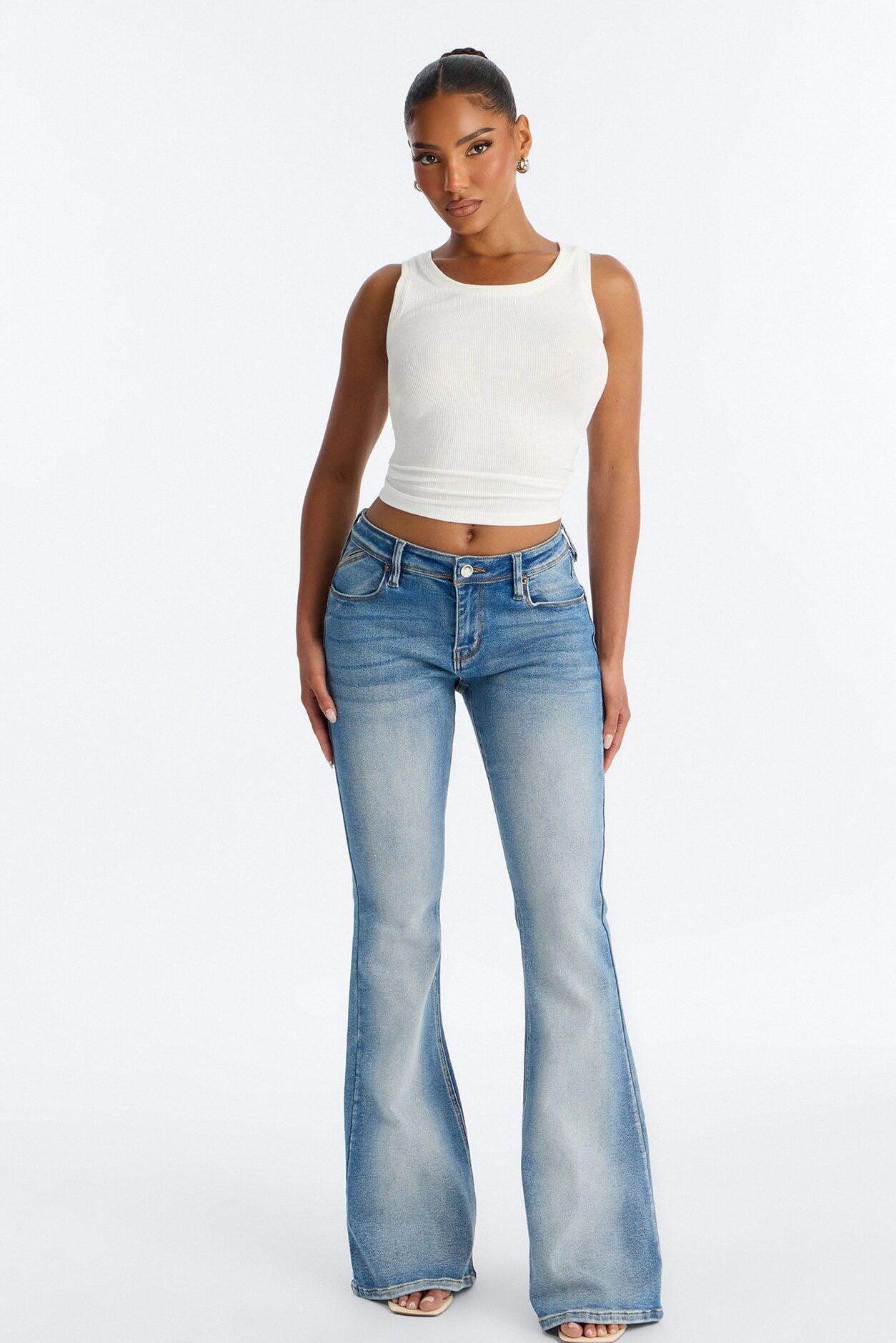As I Do Low Rise Stretch Flare Jeans - Medium Wash image 1