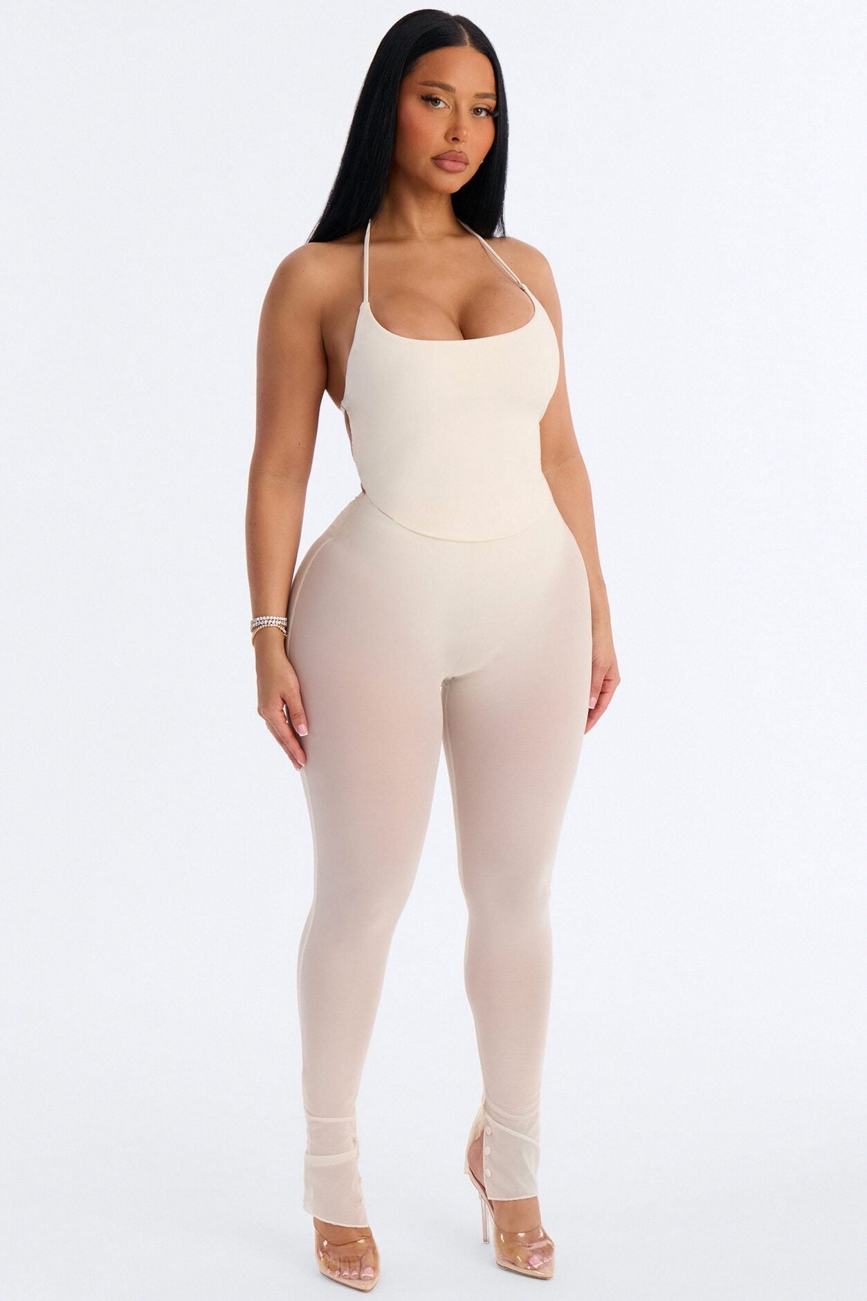 Power Mesh High Waisted Leggings - Bone image 1