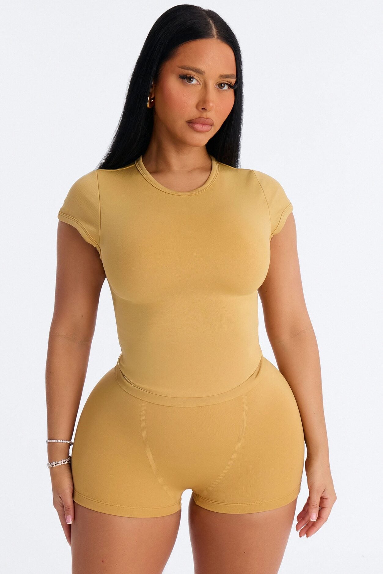Seamless Smooth Double Lined Cap Sleeve Baby Tee - Honey image 1