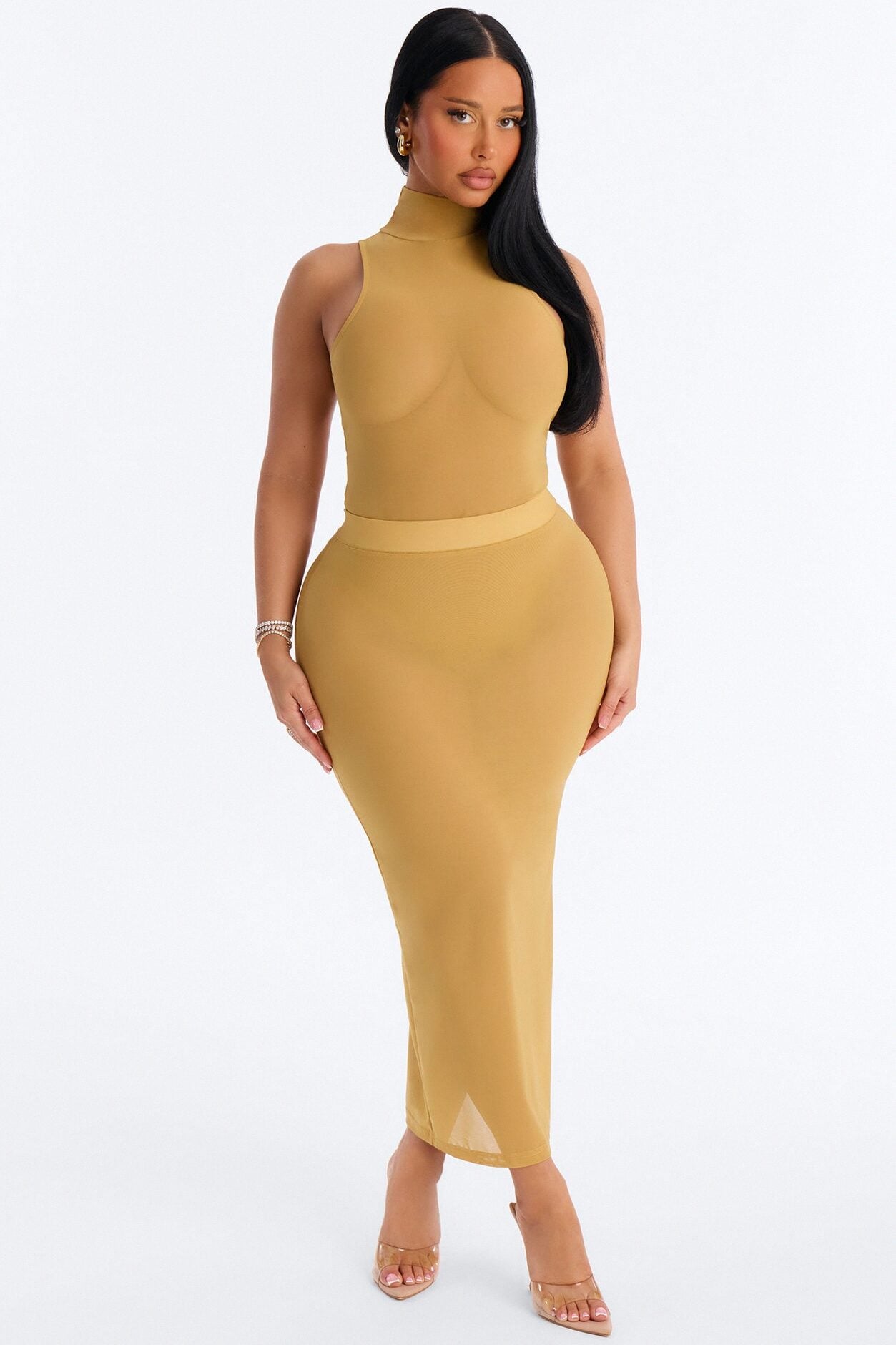 Power Mesh Midi Pencil Skirt - Honey image 1