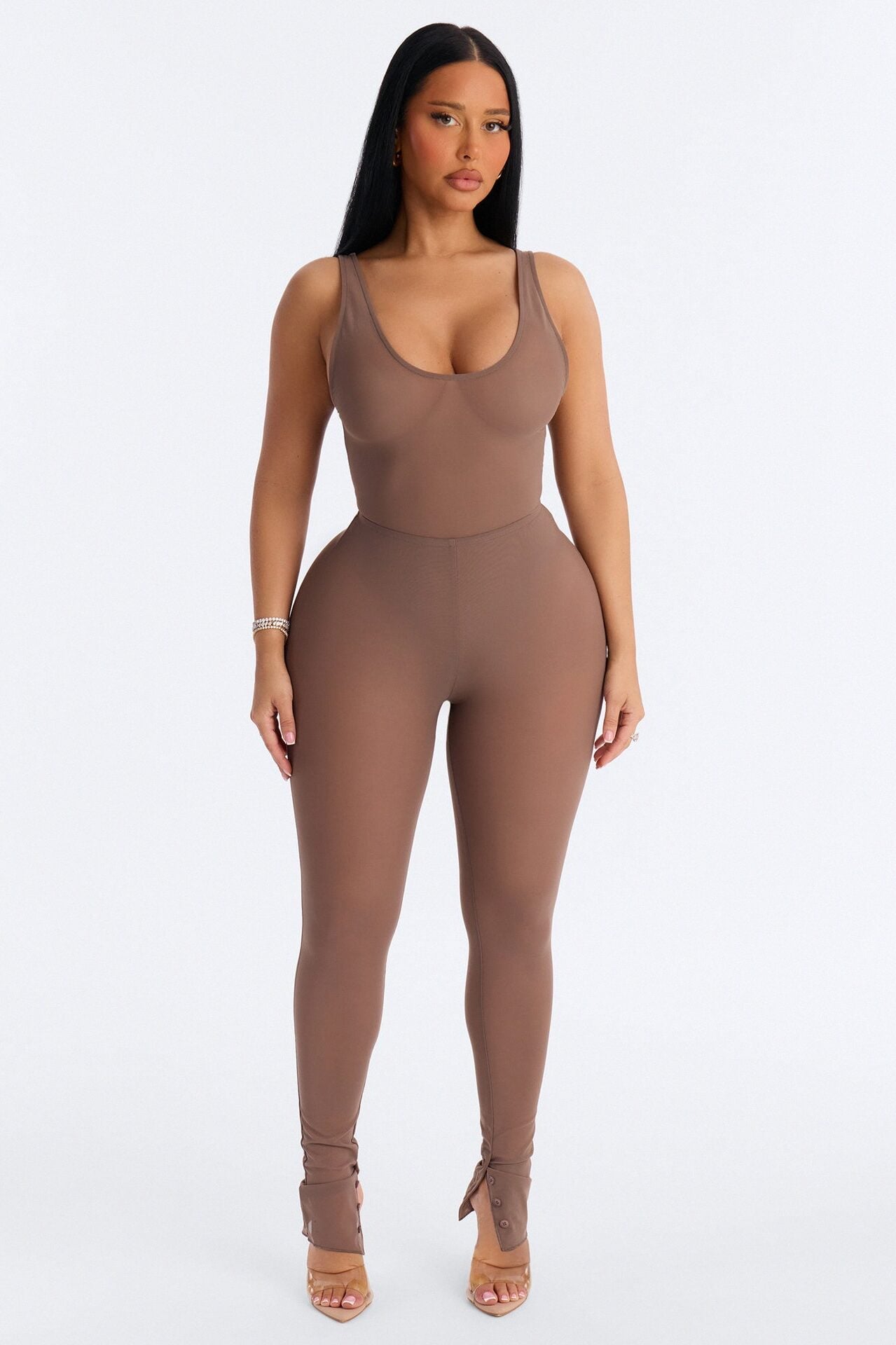 Power Mesh High Waisted Leggings - Brown image 1