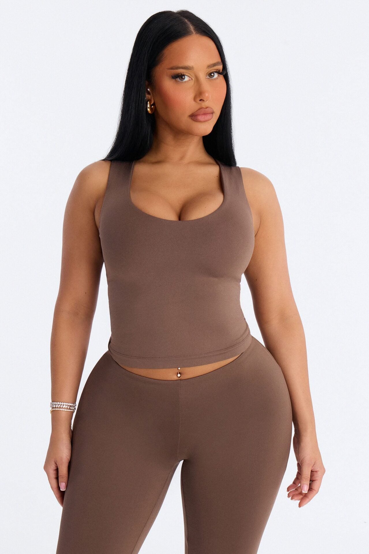 Seamless Smooth Double Lined U Neck Tank Top - Brown image 1