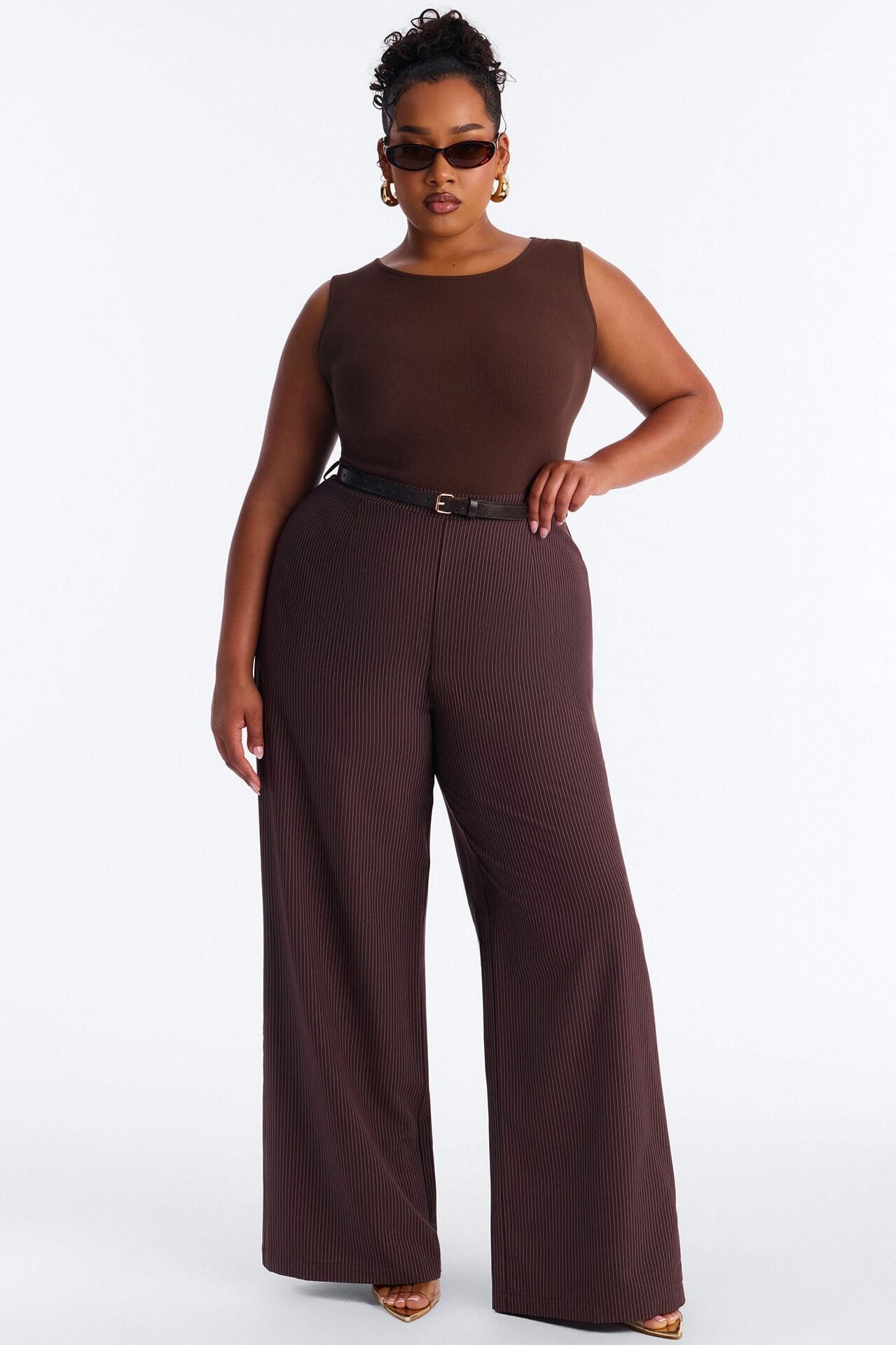 Jen Twofer Pinstripe Jumpsuit - Chocolate image 1