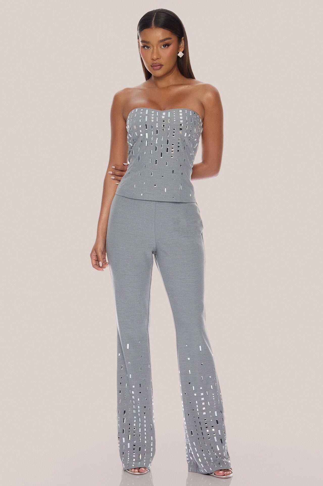Standout Moment Rhinestone Pant Set - Grey image 1