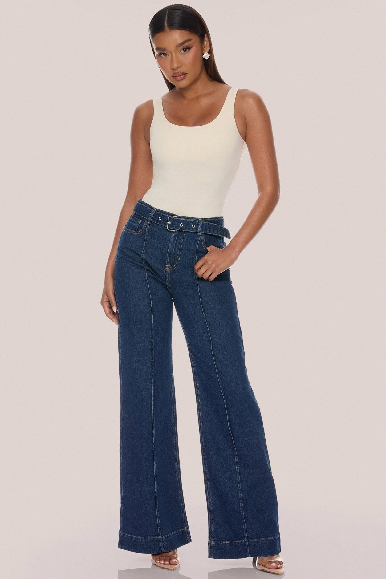 Winnie Belted Denim Jeans - Dark Wash image 1
