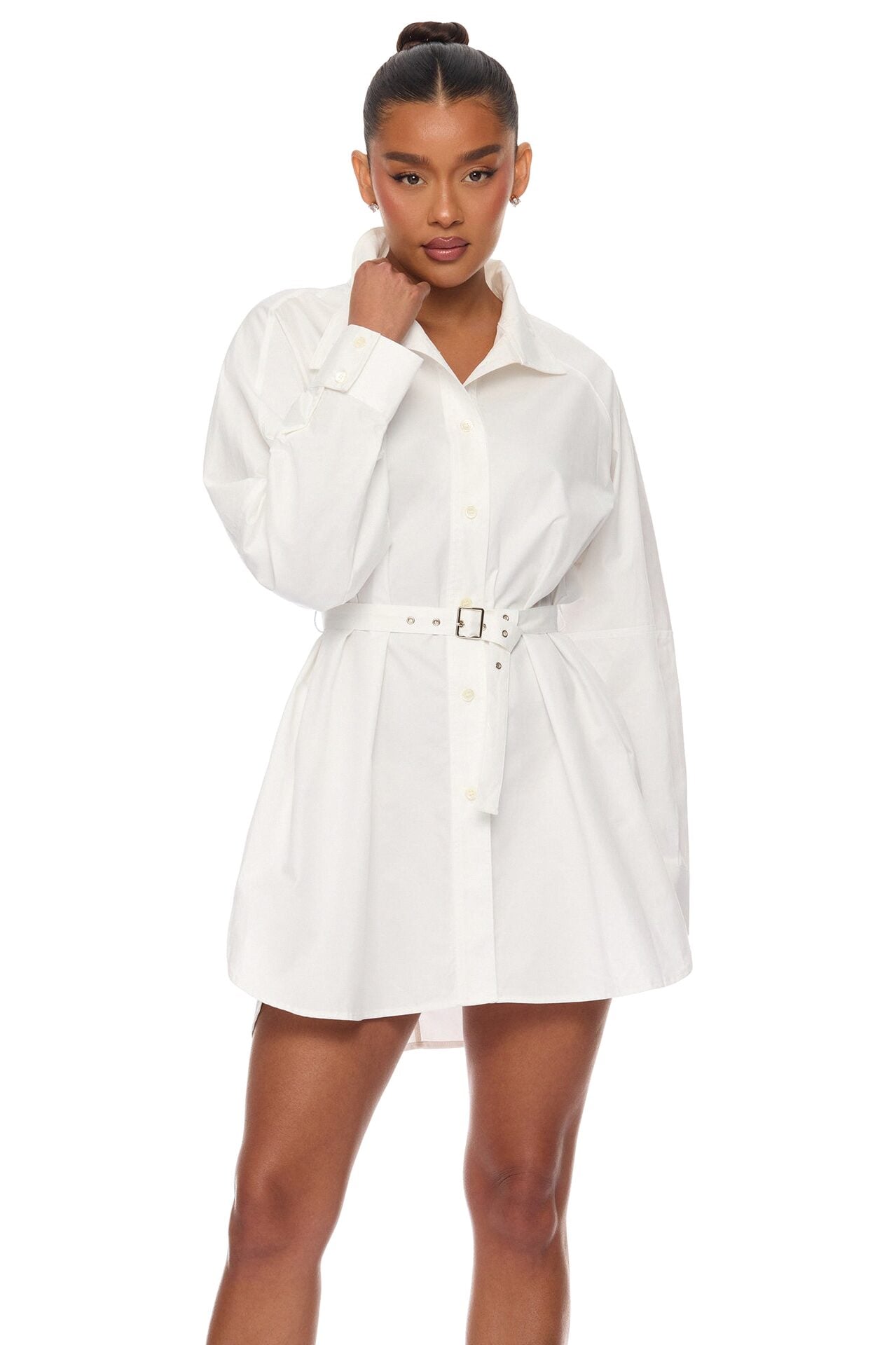 Ysabelle Belted Mini Shirt Dress - White image 1