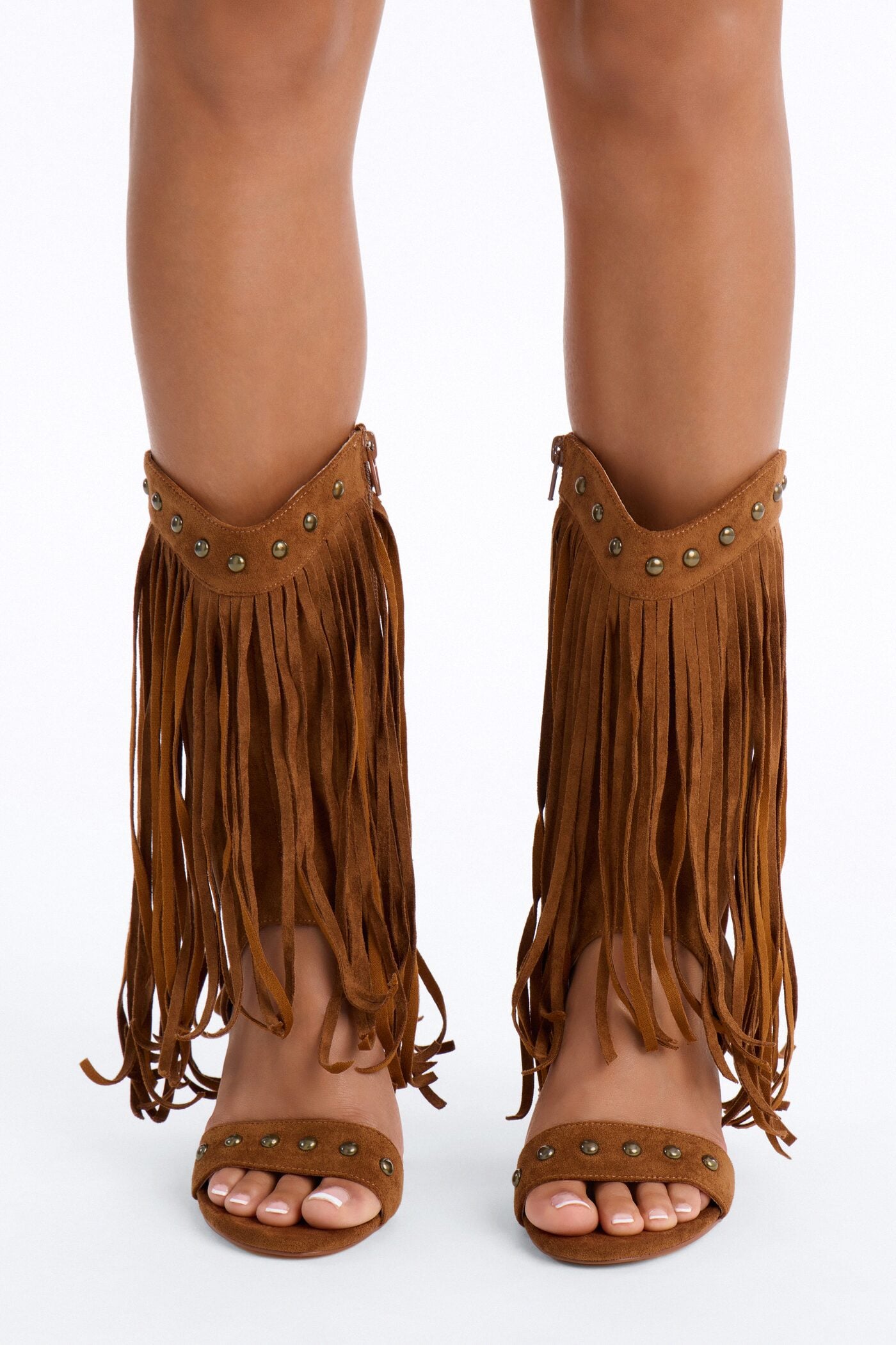 Tadi Fringe Studded Heels - Cognac image 1