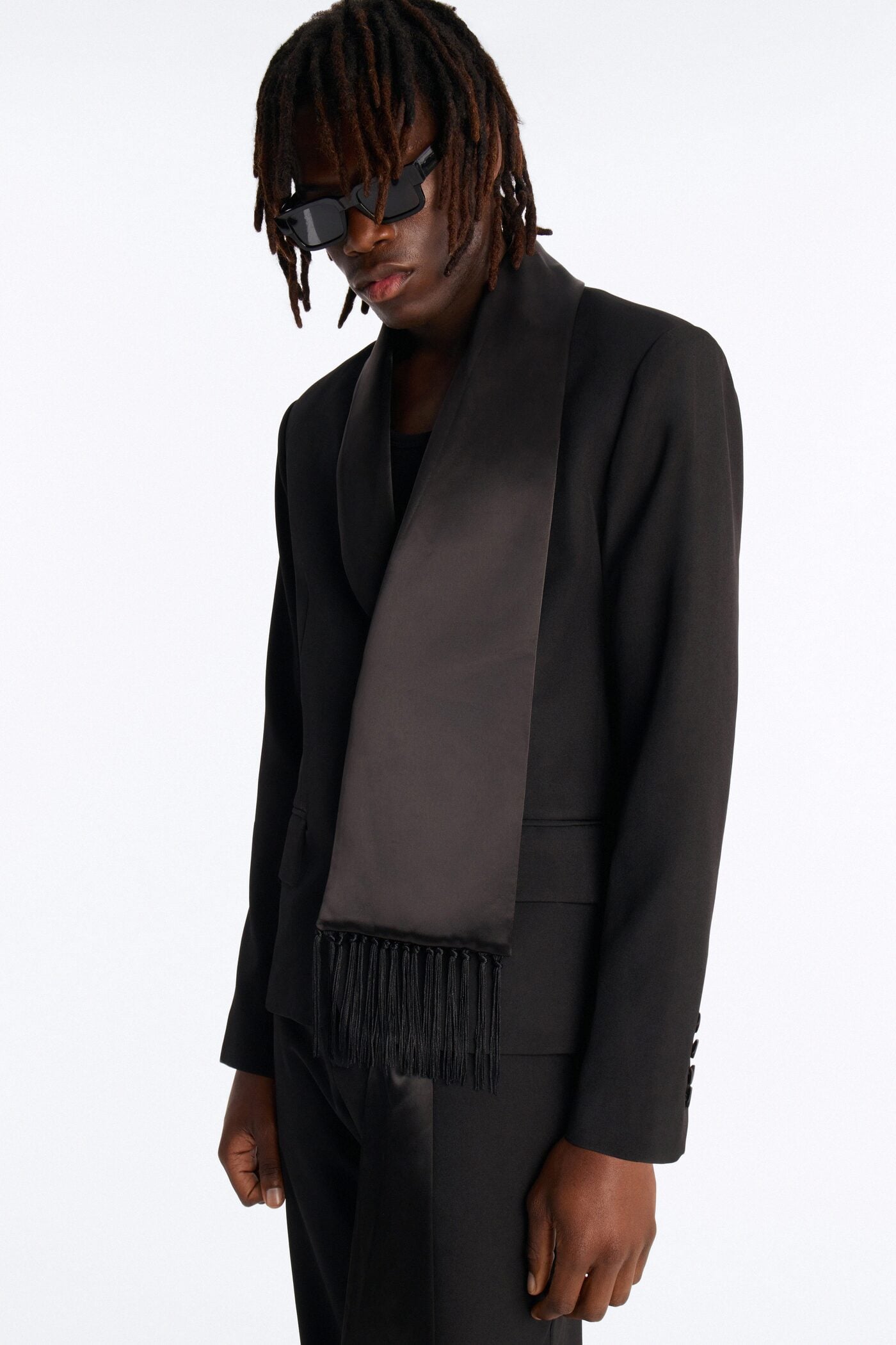 Versailles Luxe Satin Scarf Blazer - Black image 1