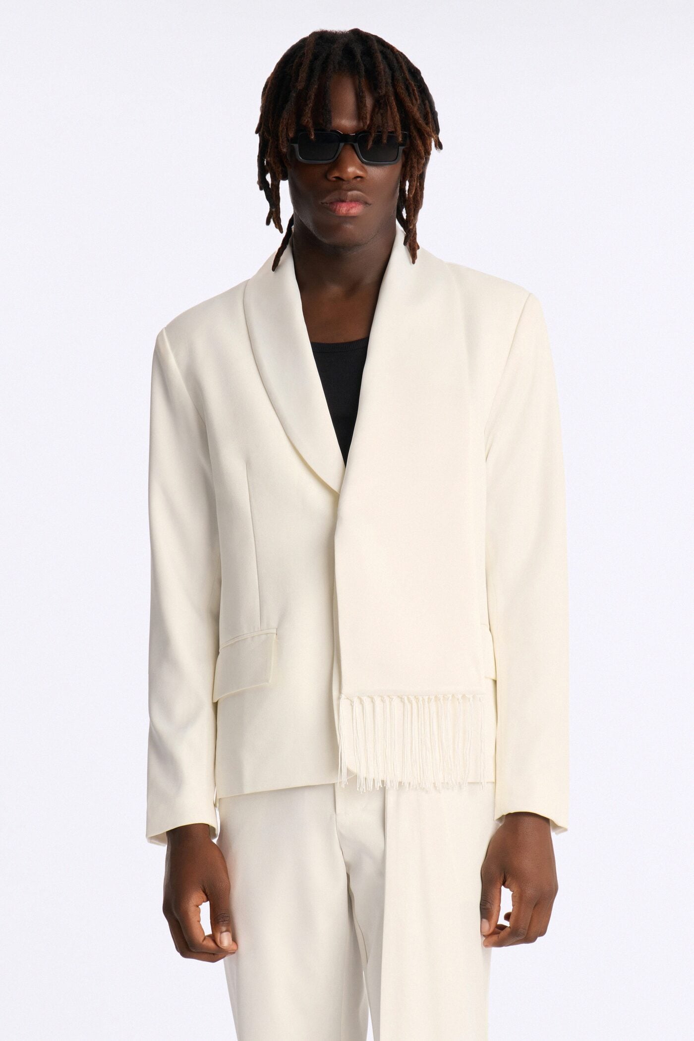 Versailles Luxe Satin Scarf Blazer - Cream image 1