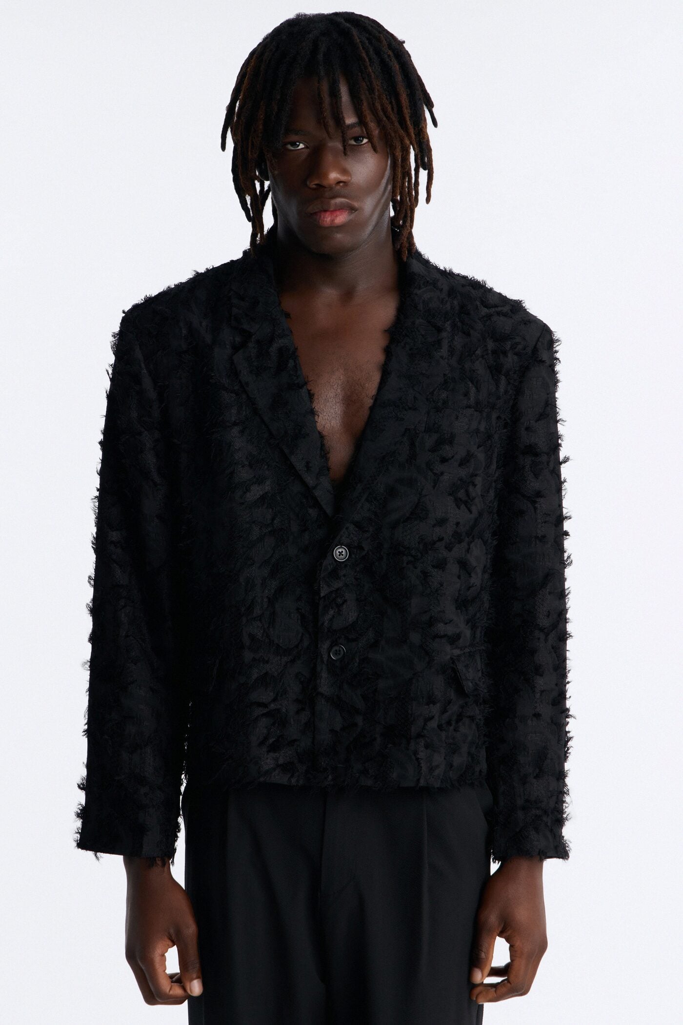 Boxy Cropped Kelpstone Textured Blazer - Black image 1